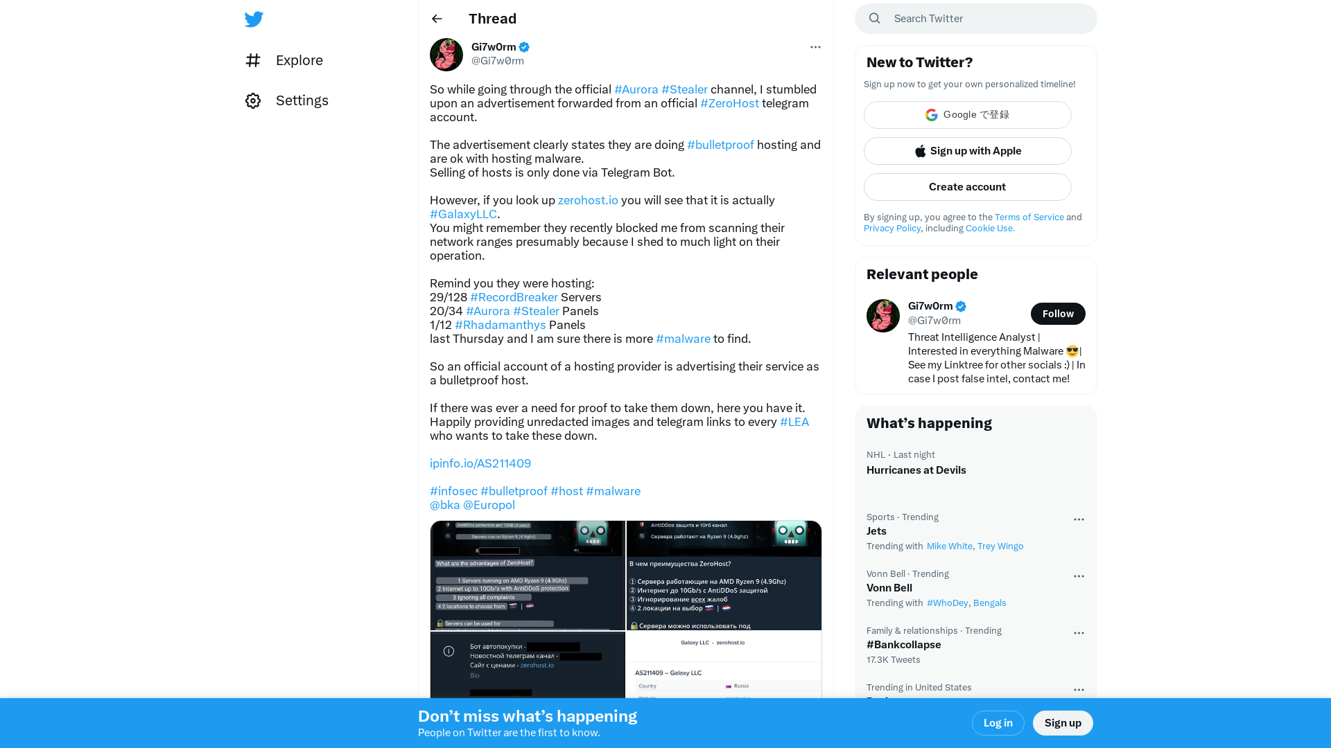 Gi7w0rm on Twitter: "So while going through the official #Aurora #Stealer channel, I stumbled upon an advertisement forwarded from an official #ZeroHost telegram account. The advertisement clearly states they are doing #bulletproof hosting and are ok with hosting malware. https://t.co/cOSRtX5JnT… https://t.co/WXGErfKYYm" / Twitter
