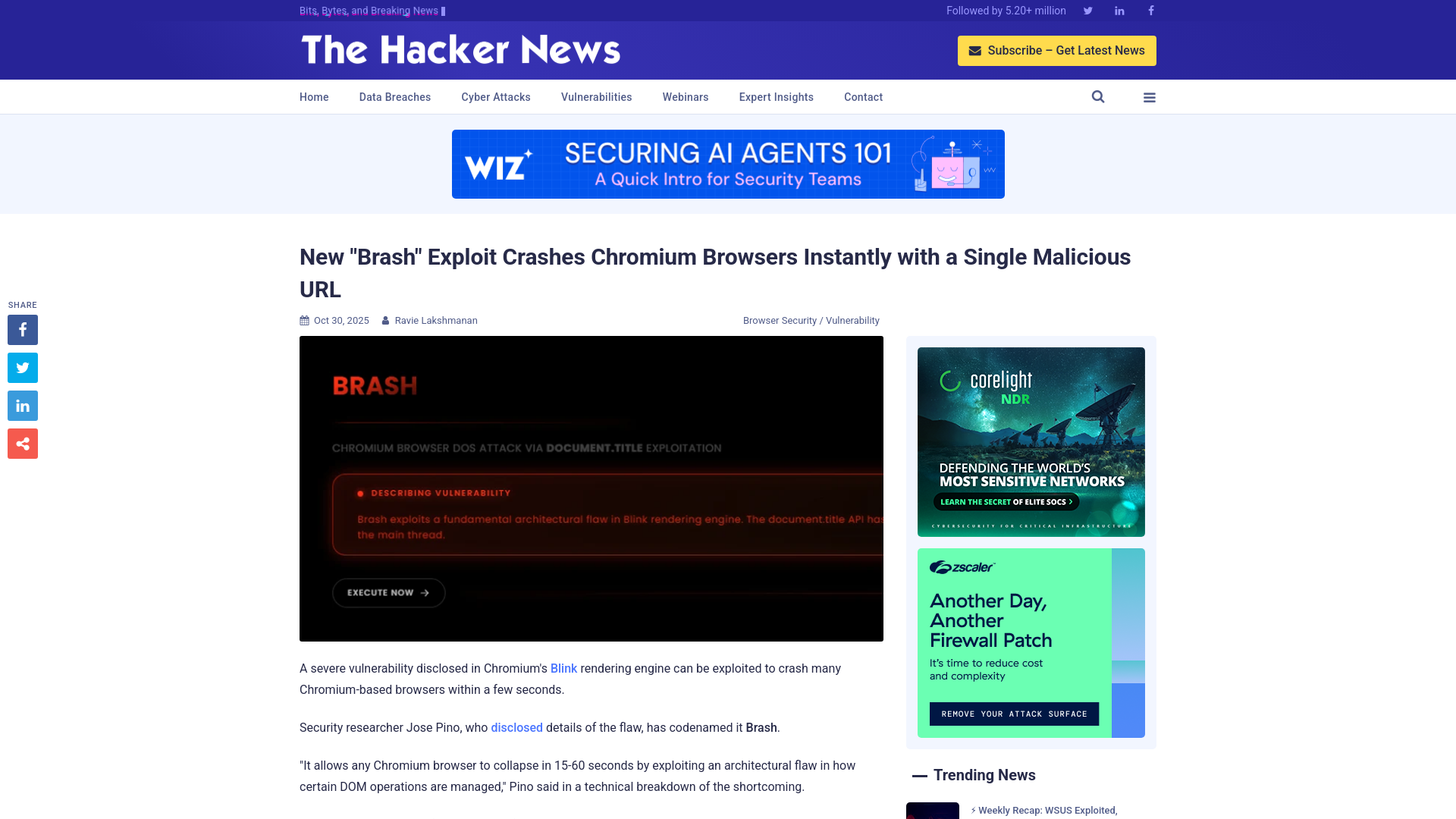 New "Brash" Exploit Crashes Chromium Browsers Instantly with a Single Malicious URL