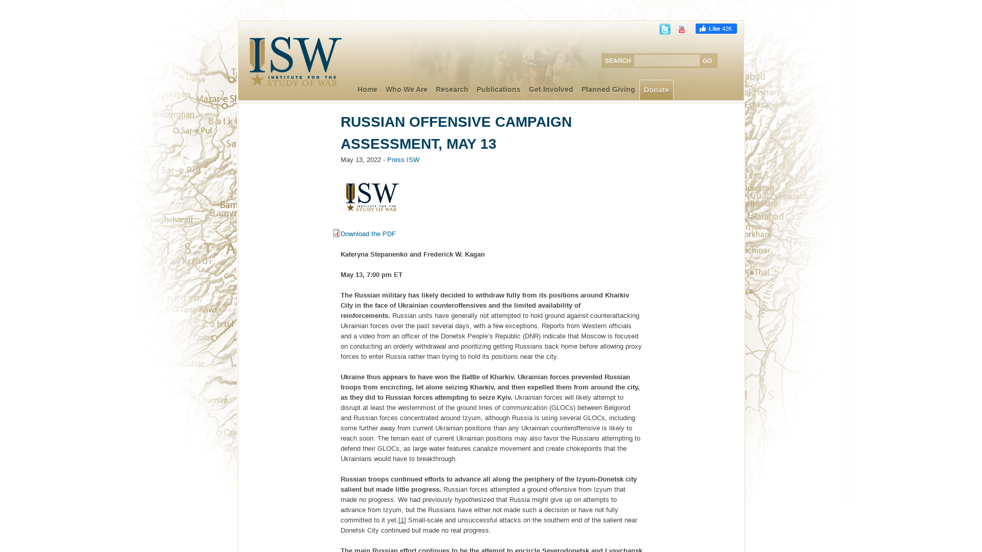 Russian Offensive Campaign Assessment, May 13 | Institute for the Study of War