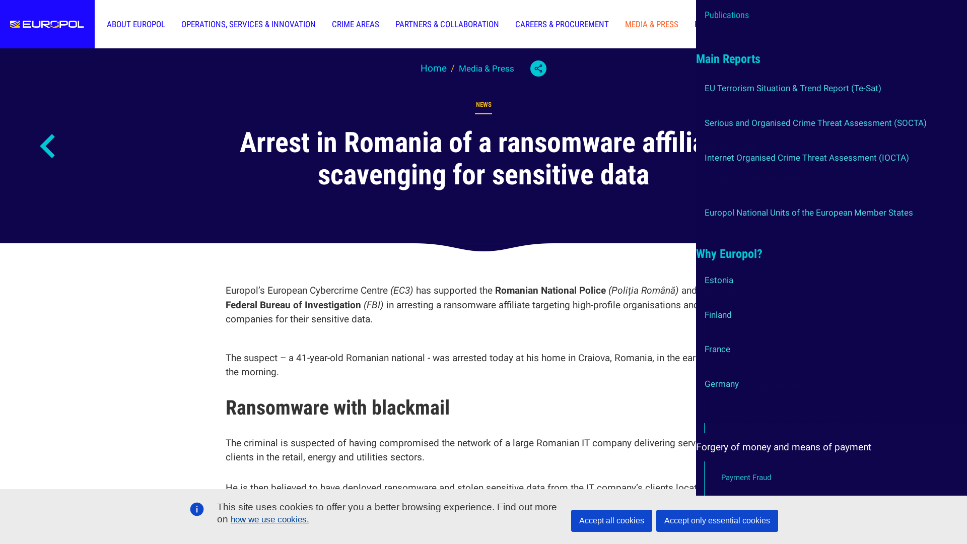 Arrest in Romania of a ransomware affiliate scavenging for sensitive data | Europol