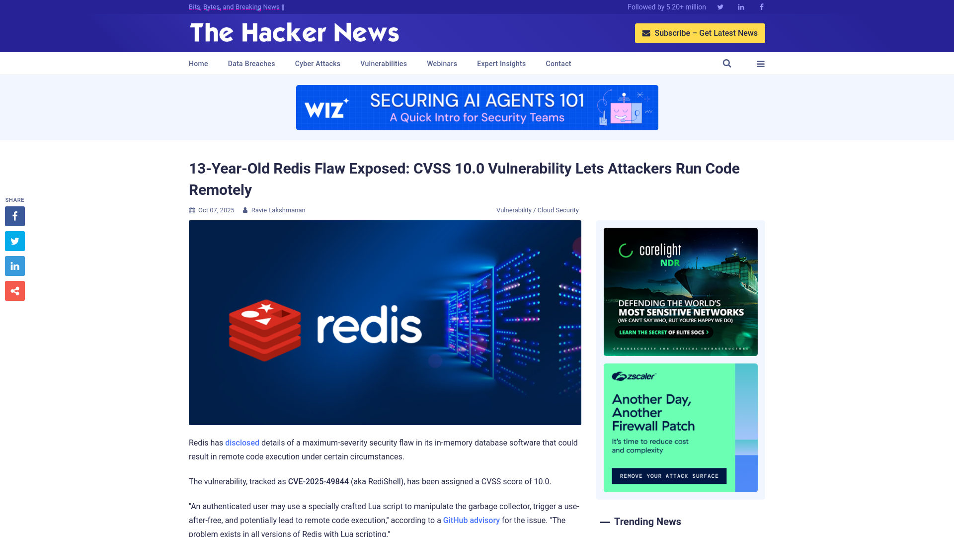 13-Year-Old Redis Flaw Exposed: CVSS 10.0 Vulnerability Lets Attackers Run Code Remotely