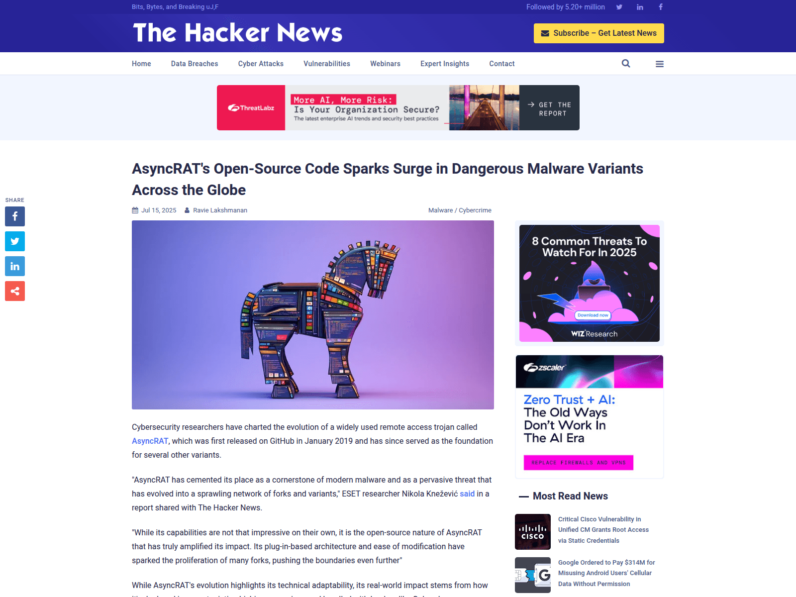 AsyncRAT's Open-Source Code Sparks Surge in Dangerous Malware Variants Across the Globe