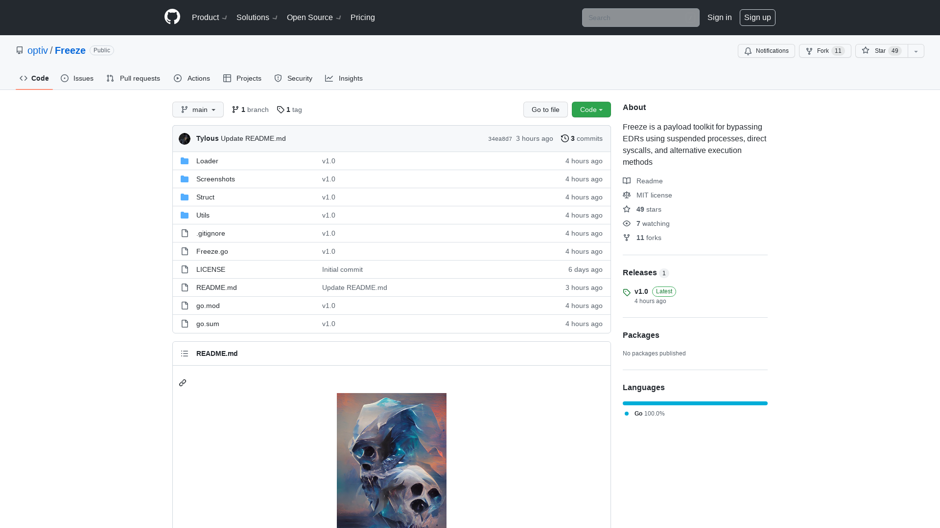 GitHub - optiv/Freeze: Freeze is a payload toolkit for bypassing EDRs using suspended processes, direct syscalls, and alternative execution methods