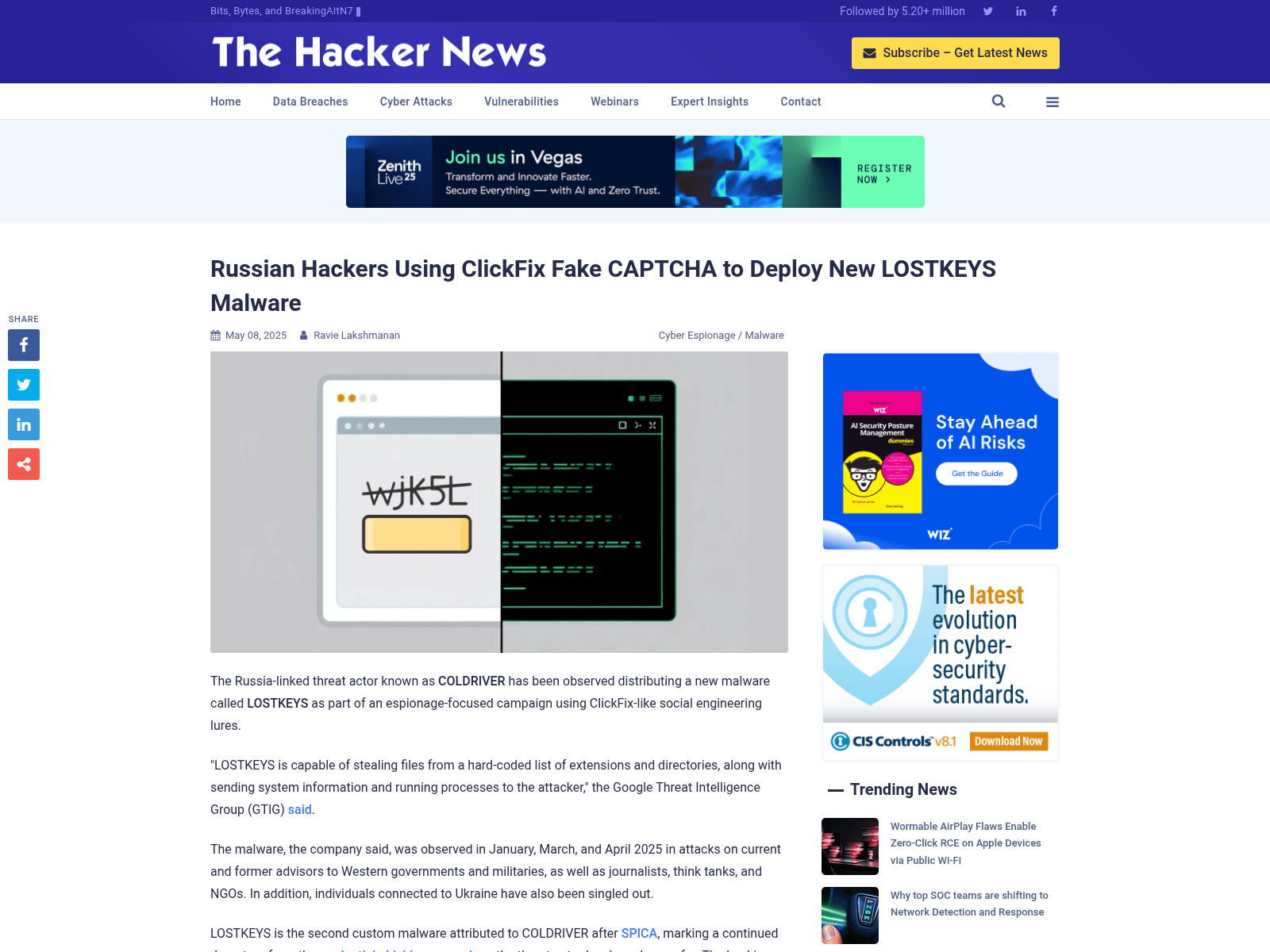 Russian Hackers Using ClickFix Fake CAPTCHA to Deploy New LOSTKEYS Malware
