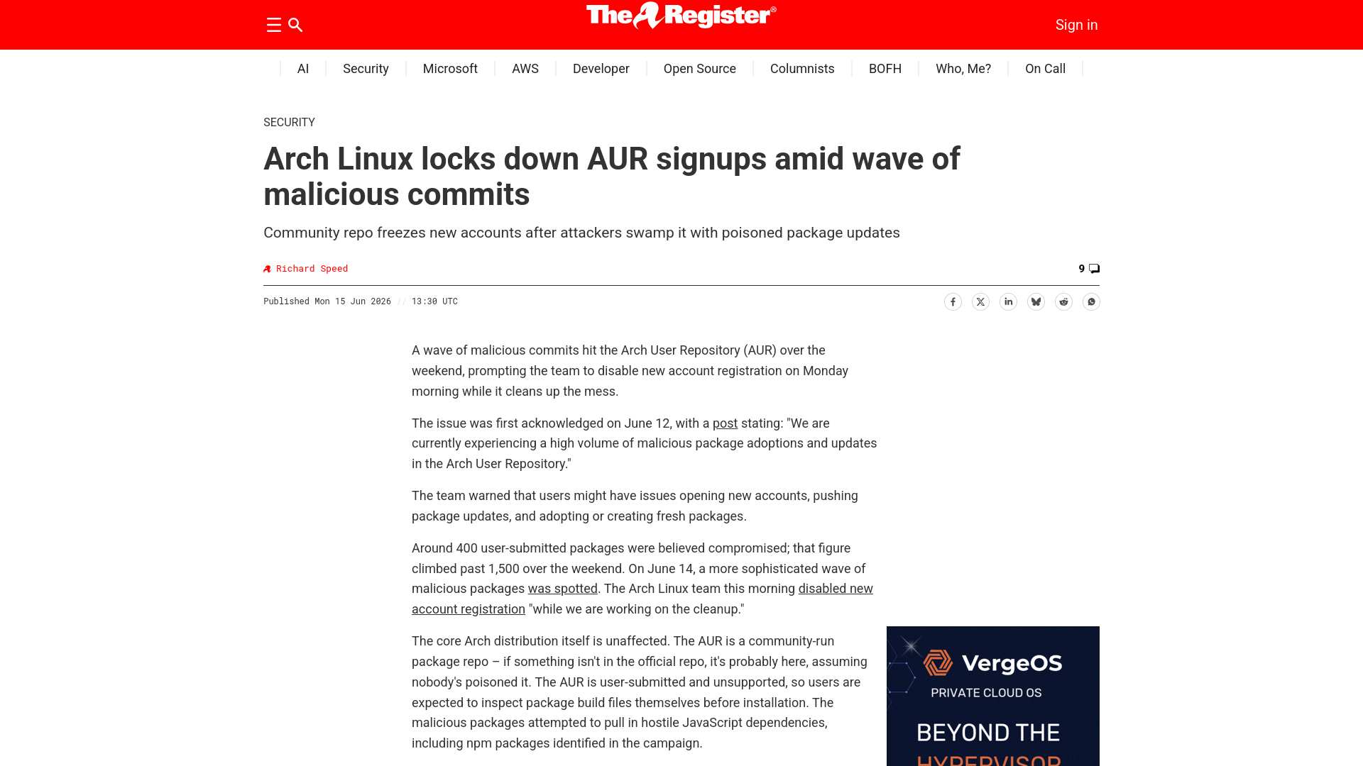 Arch Linux locks down AUR signups amid wave of malicious commits