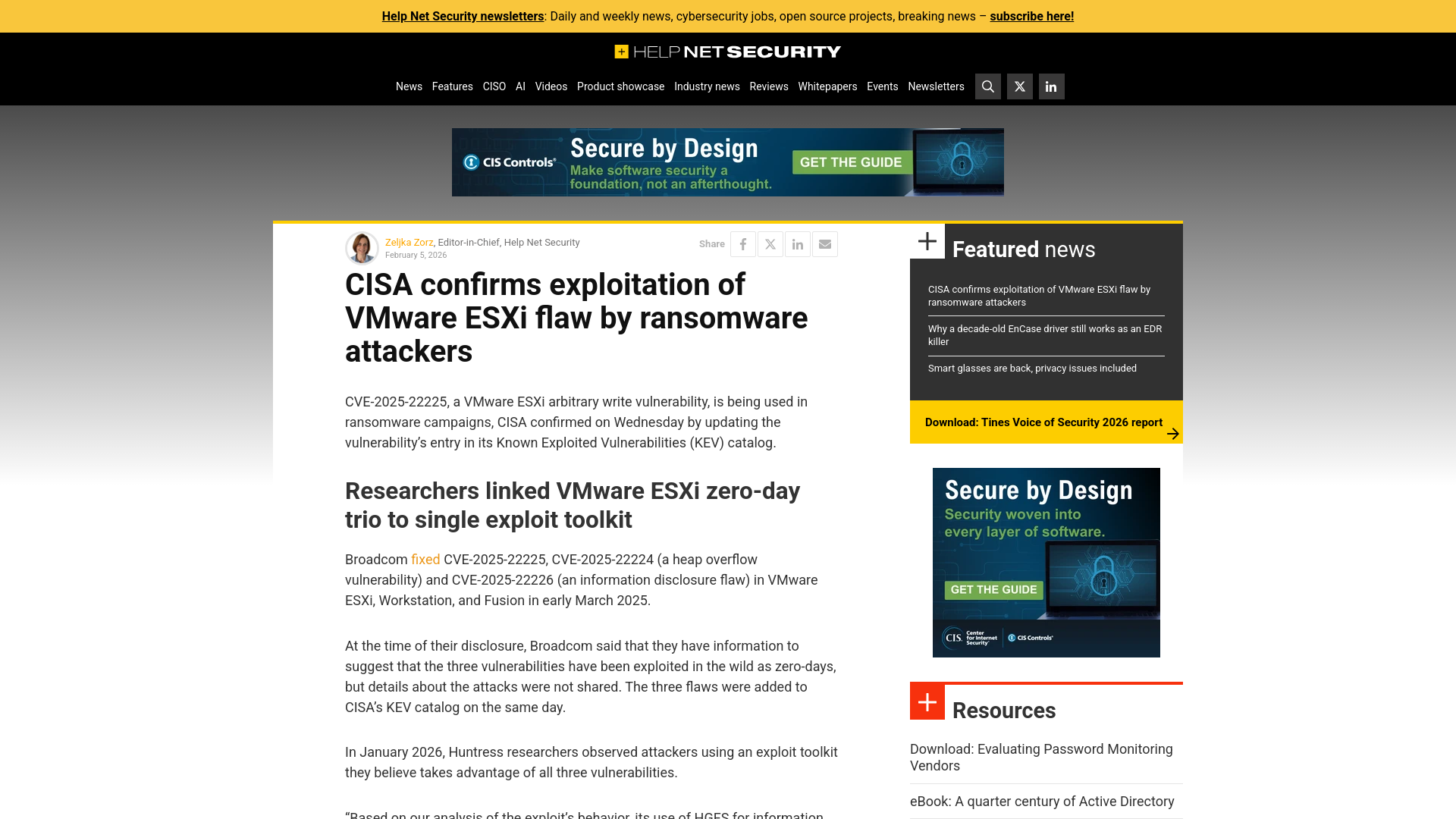 CISA confirms exploitation of VMware ESXi flaw by ransomware attackers - Help Net Security