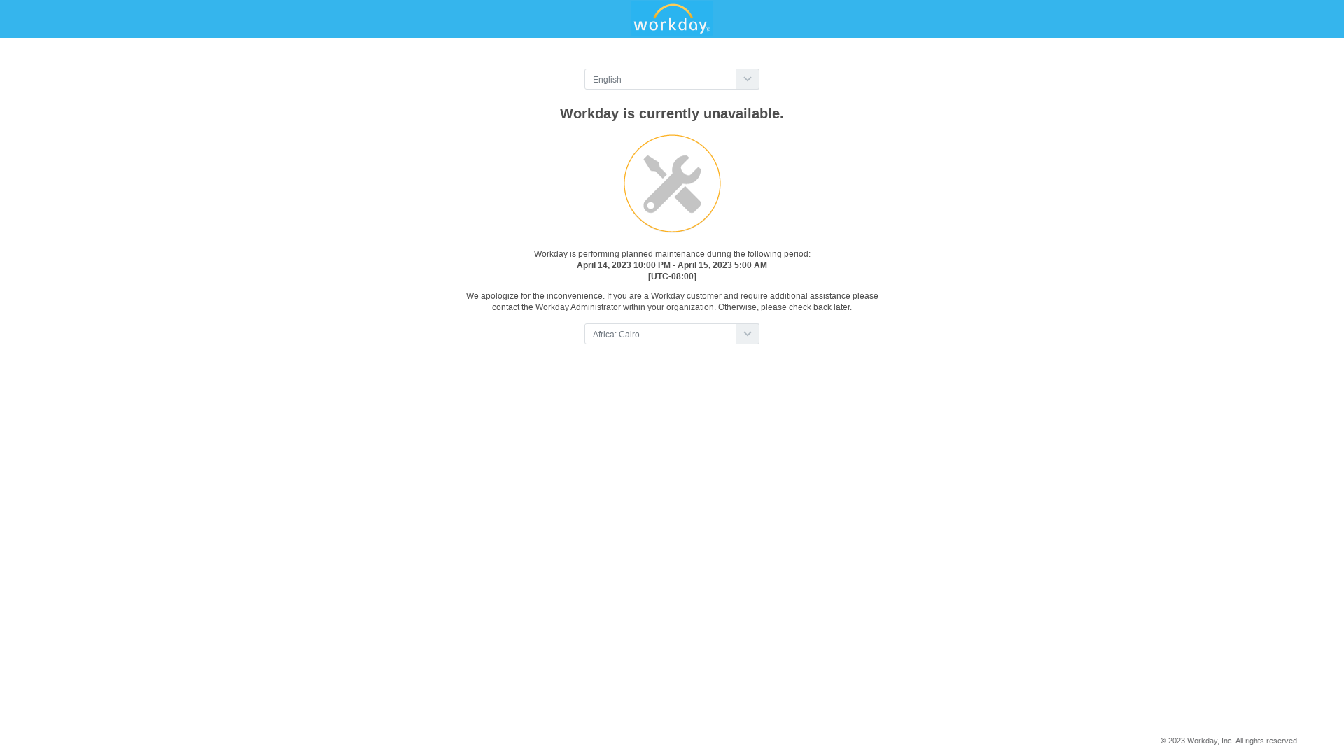 Workday is currently unavailable.