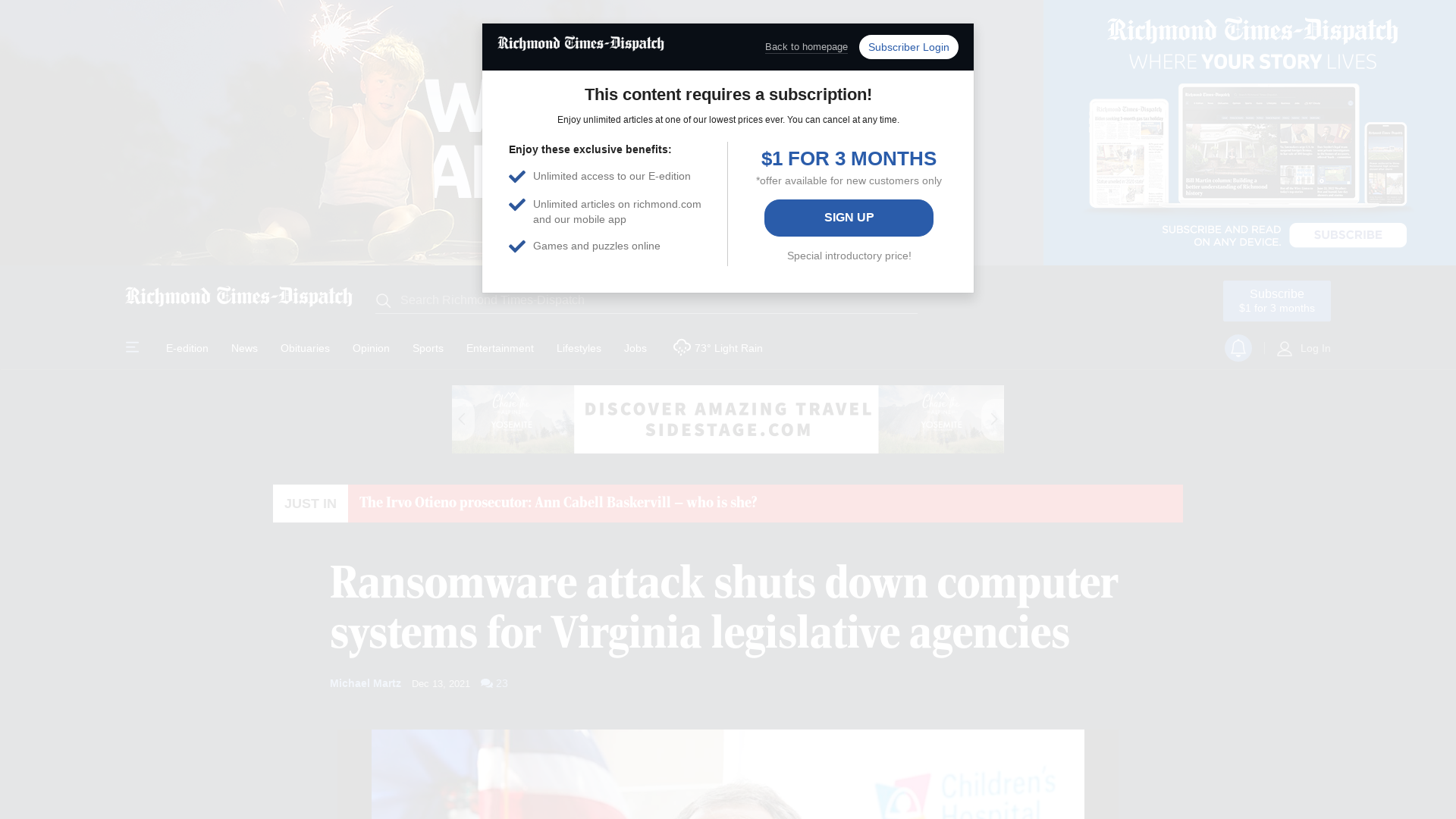 Ransomware attack shuts down computer systems for Virginia legislative agencies