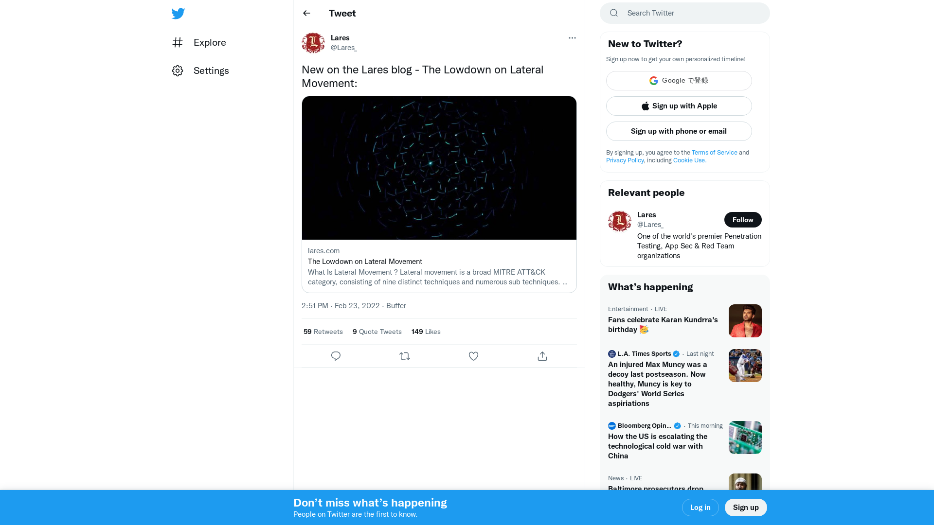 Lares on Twitter: "New on the Lares blog - The Lowdown on Lateral Movement: https://t.co/l3BMAo0eTr" / Twitter