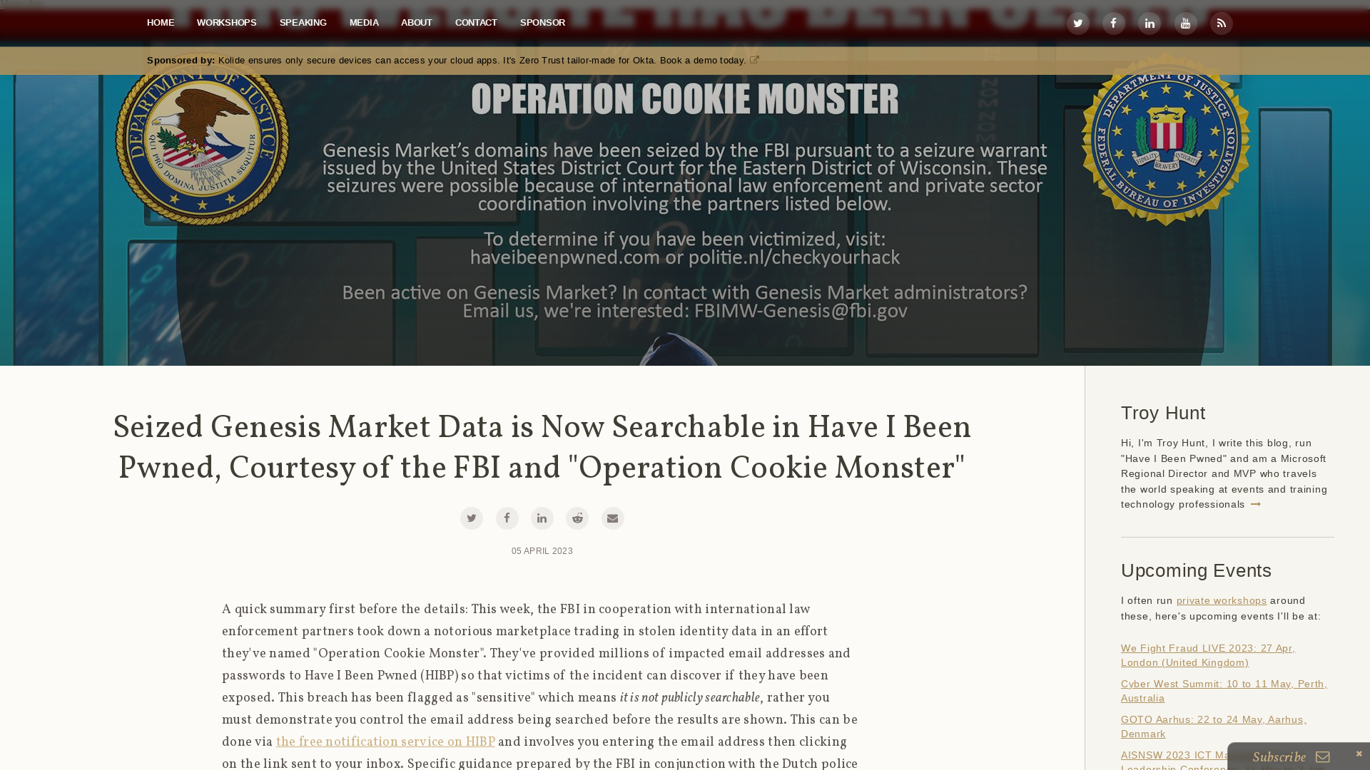 Troy Hunt: Seized Genesis Market Data is Now Searchable in Have I Been Pwned, Courtesy of the FBI and "Operation Cookie Monster"