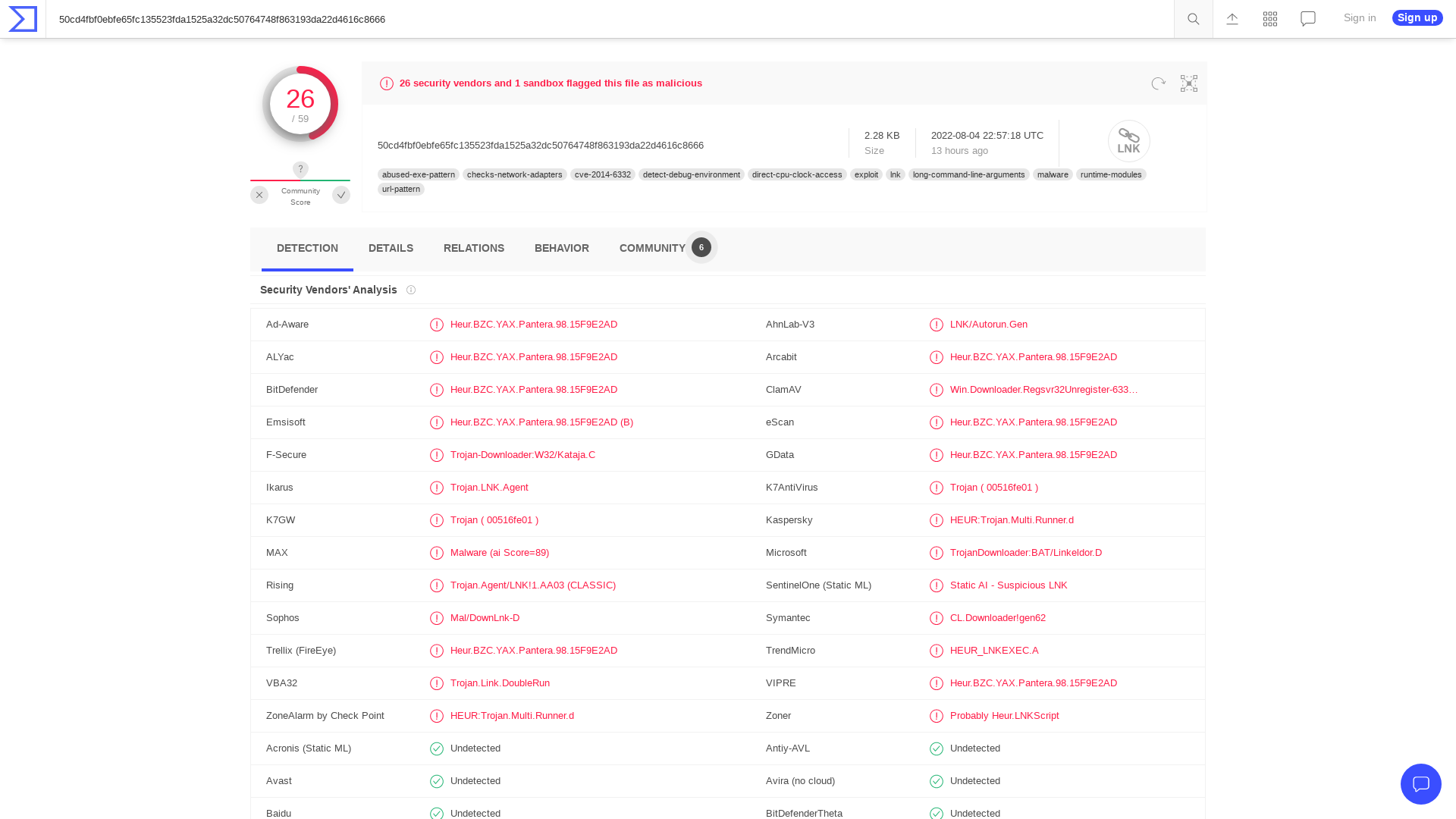 VirusTotal - File - 50cd4fbf0ebfe65fc135523fda1525a32dc50764748f863193da22d4616c8666