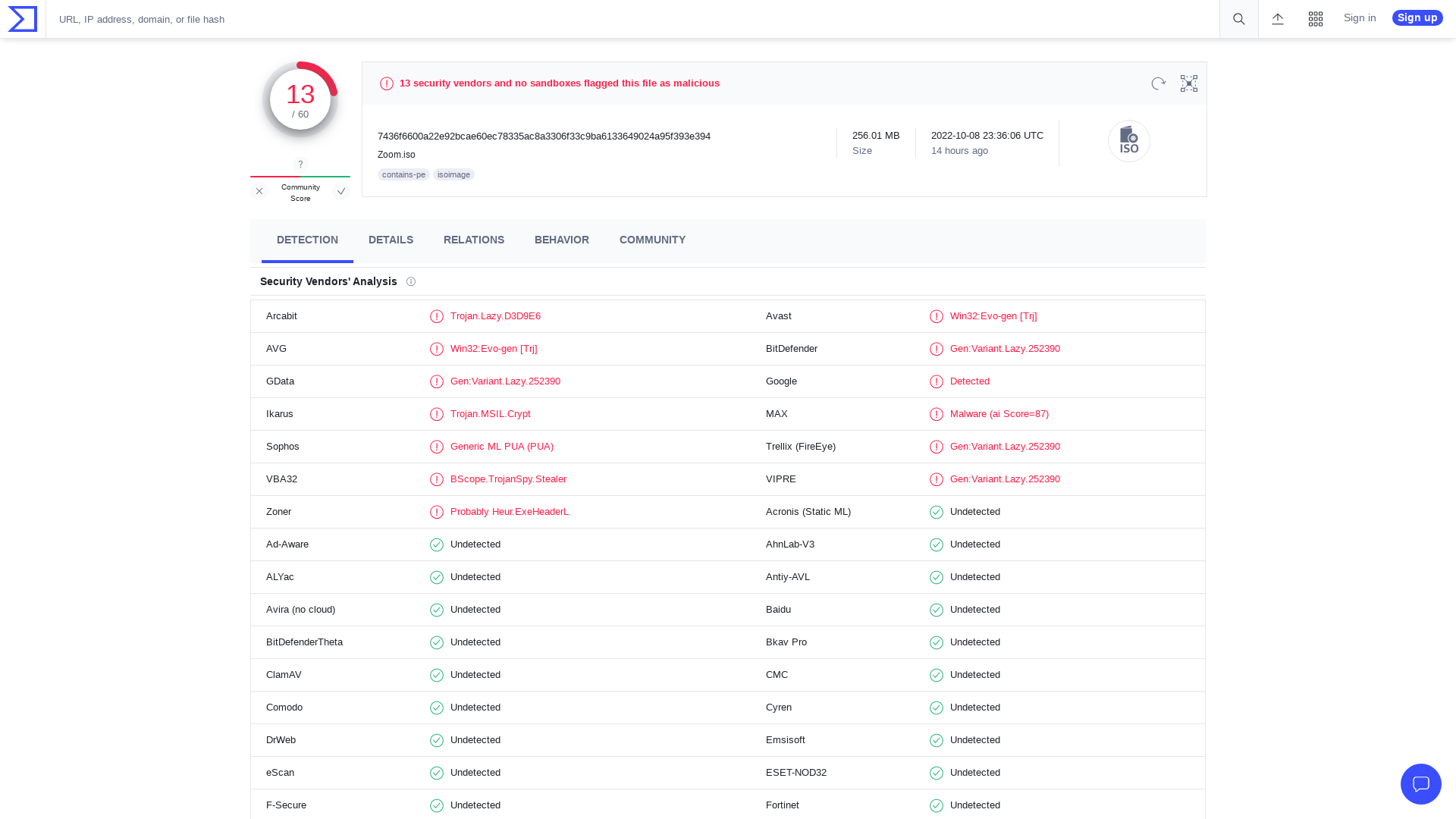 VirusTotal - File - 7436f6600a22e92bcae60ec78335ac8a3306f33c9ba6133649024a95f393e394