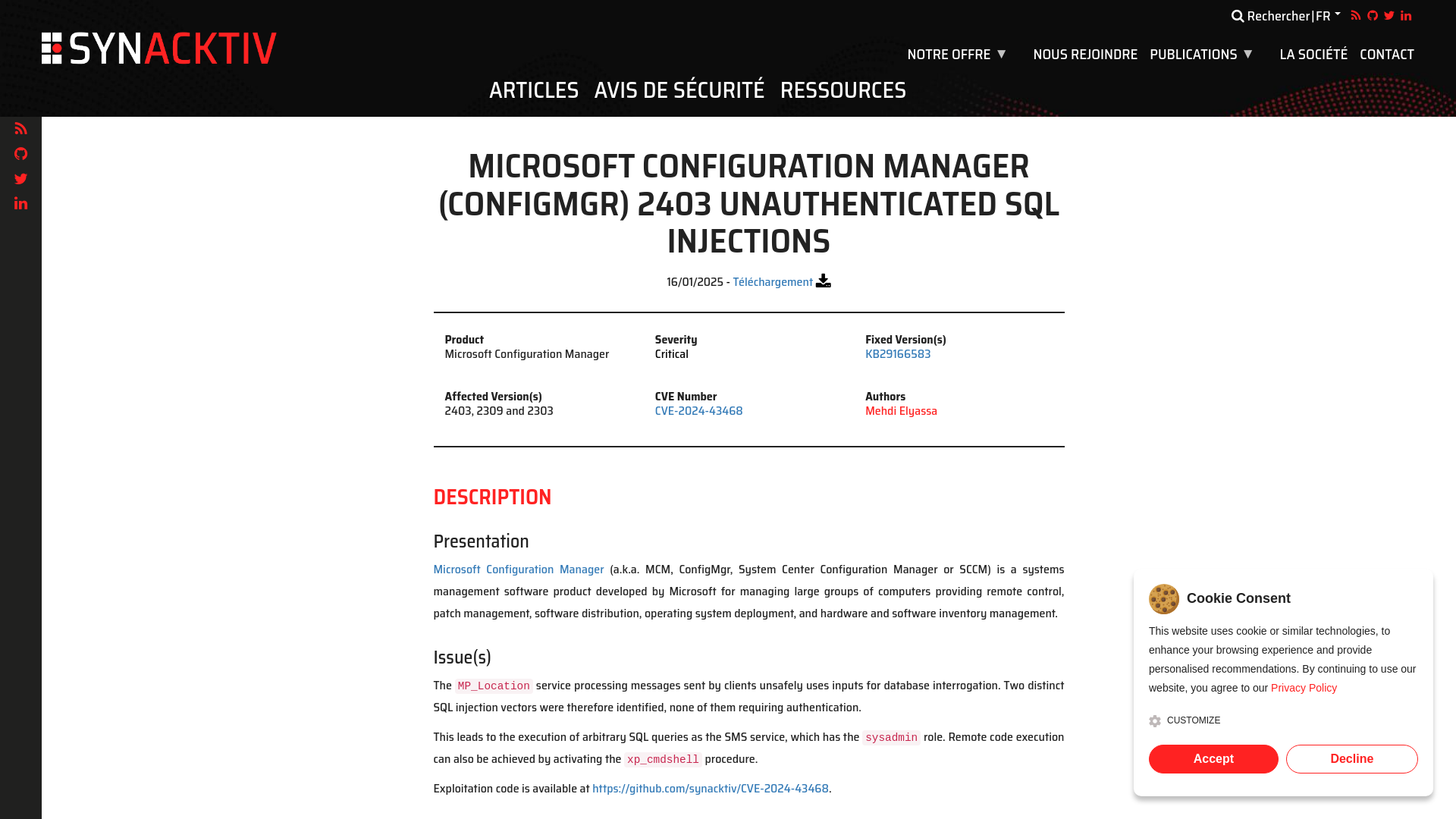 Microsoft Configuration Manager (ConfigMgr) 2403 Unauthenticated SQL