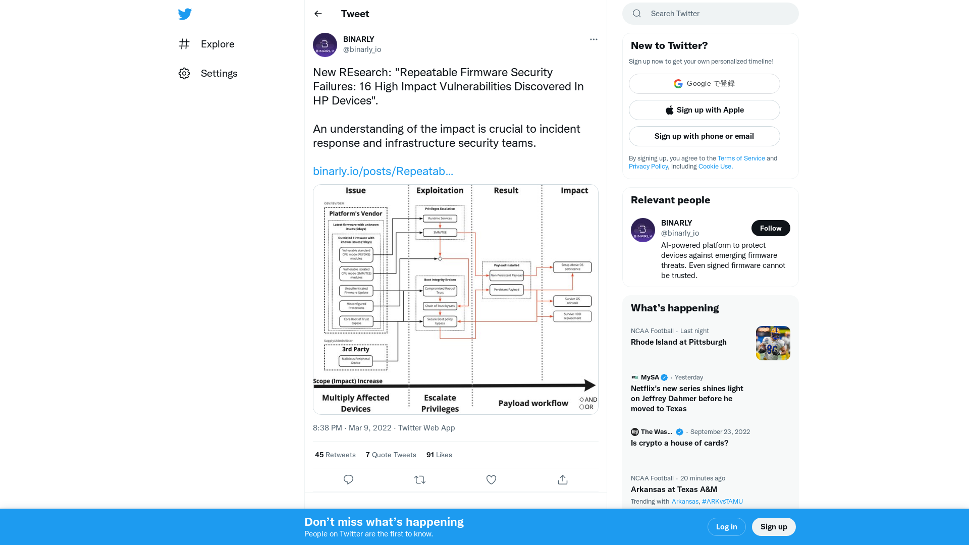 BINARLY on Twitter: "New REsearch: "Repeatable Firmware Security Failures: 16 High Impact Vulnerabilities Discovered In HP Devices". An understanding of the impact is crucial to incident response and infrastructure security teams. https://t.co/LkkMdeirKg https://t.co/JMGHs5N7Xm" / Twitter