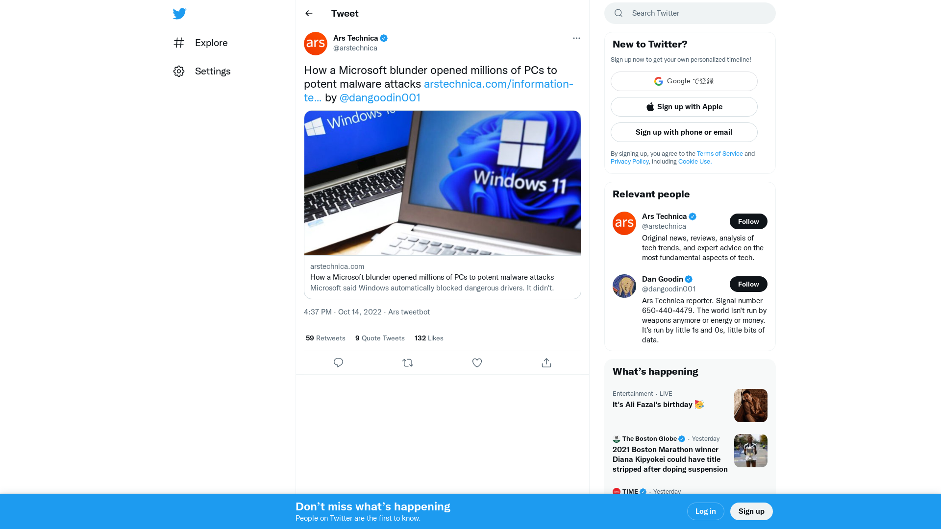 Ars Technica on Twitter: "How a Microsoft blunder opened millions of PCs to potent malware attacks https://t.co/Pg0lJIjS1g by @dangoodin001" / Twitter