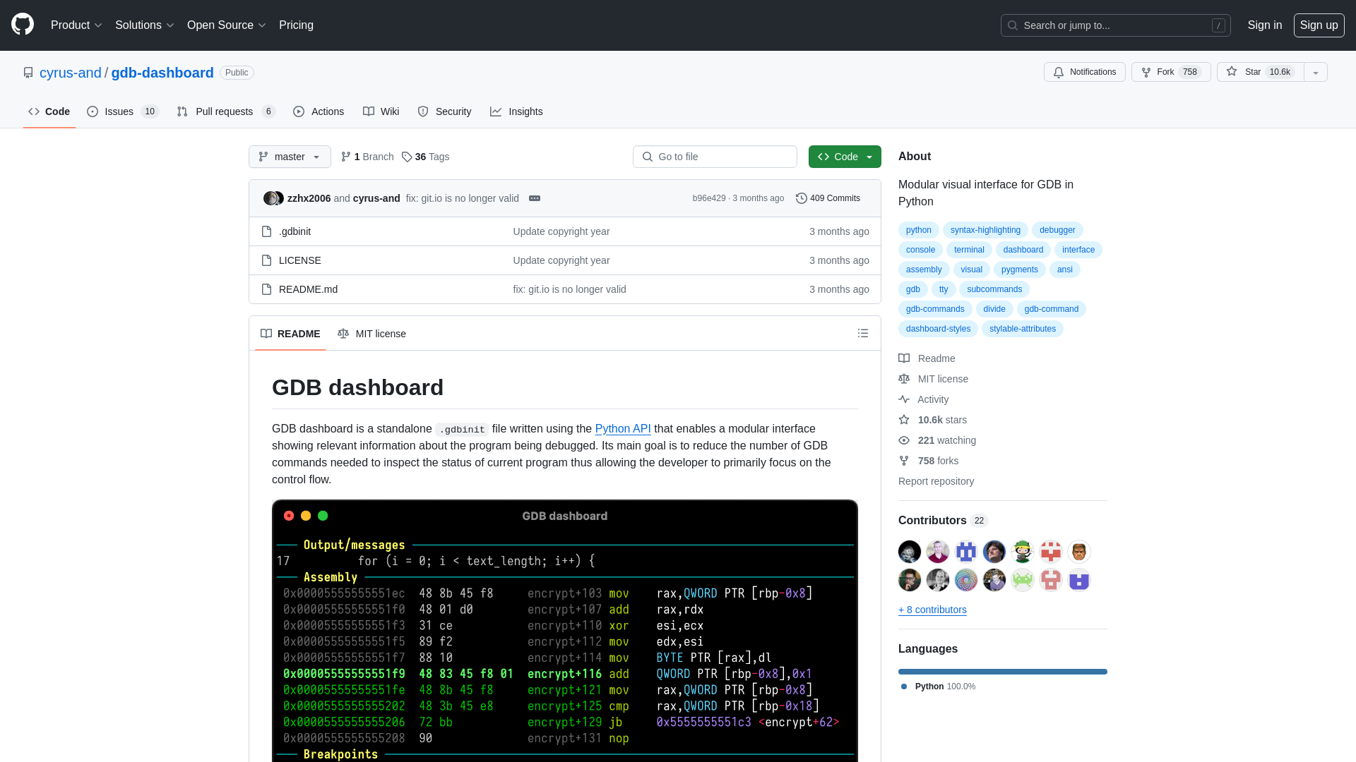 GitHub - cyrus-and/gdb-dashboard: Modular visual interface for GDB in Python