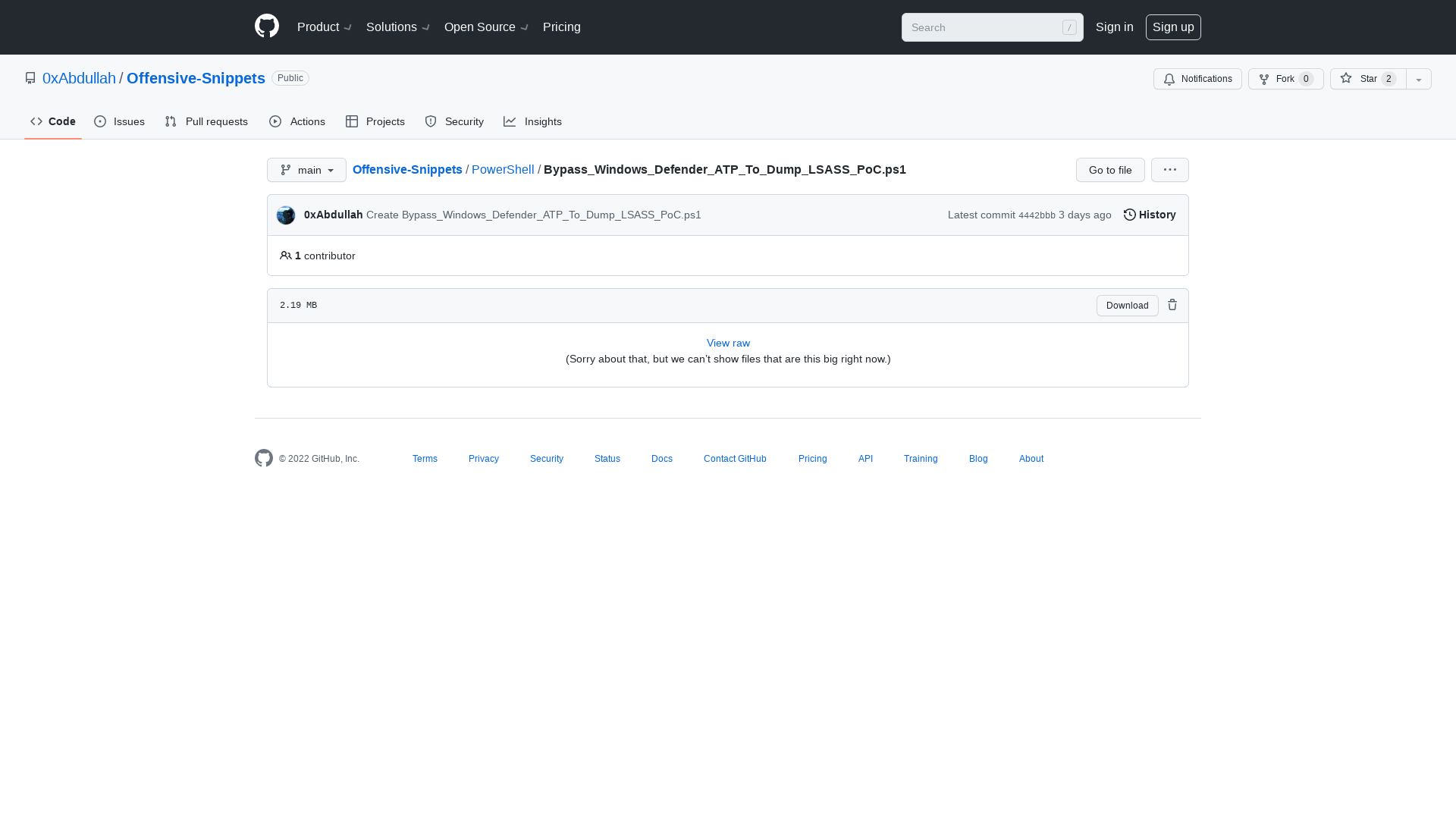 Offensive-Snippets/Bypass_Windows_Defender_ATP_To_Dump_LSASS_PoC.ps1 at main · 0xAbdullah/Offensive-Snippets · GitHub