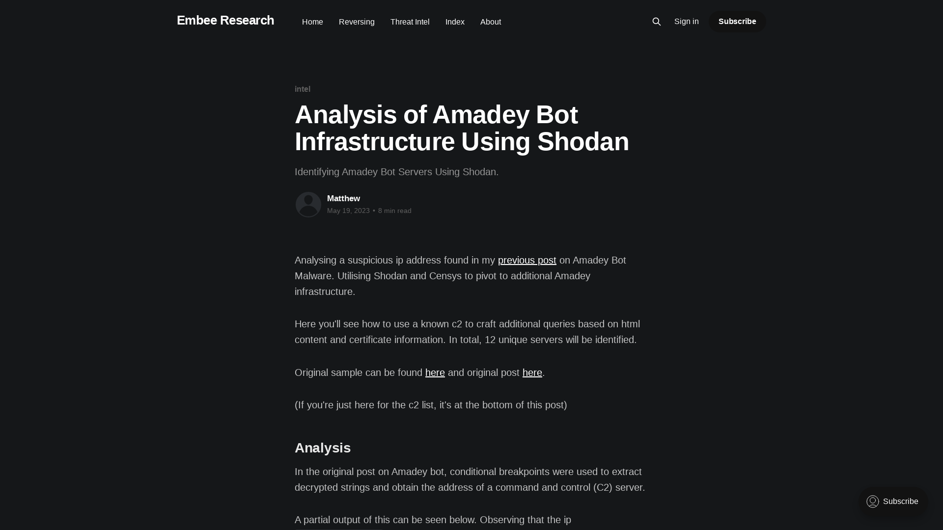 Analysis of Amadey Bot Infrastructure Using Shodan