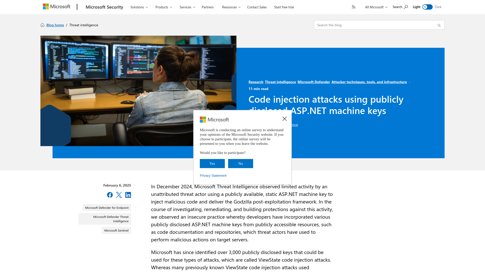 Code injection attacks using publicly disclosed ASP.NET machine keys | Microsoft Security Blog