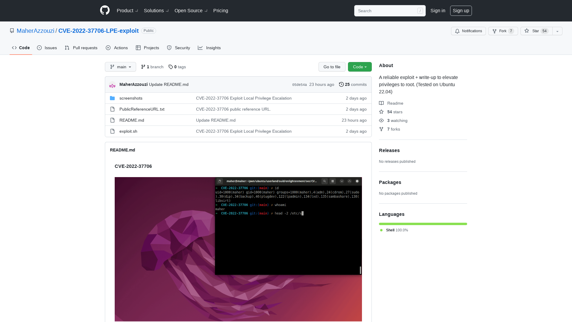 GitHub - MaherAzzouzi/CVE-2022-37706-LPE-exploit: A reliable exploit + write-up to elevate privileges to root. (Tested on Ubuntu 22.04)