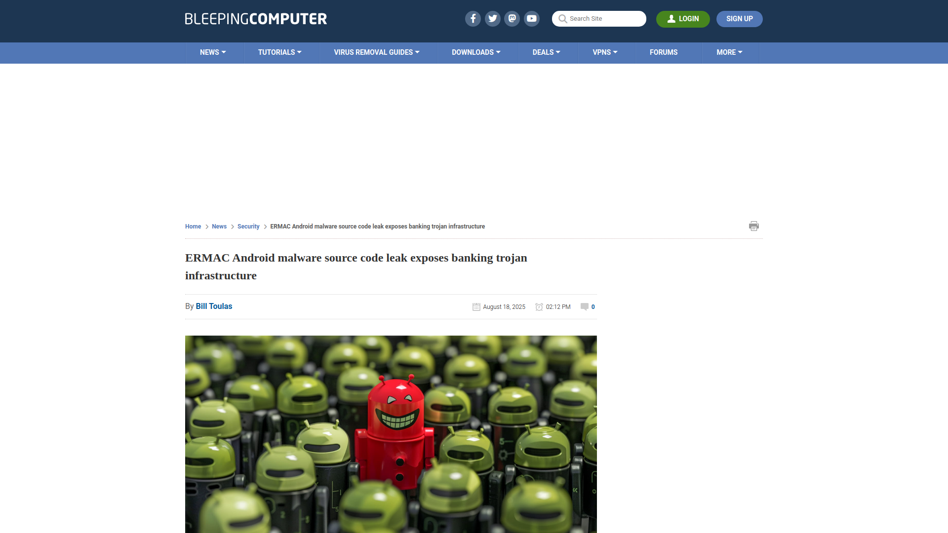 ERMAC Android malware source code leak exposes banking trojan infrastructure