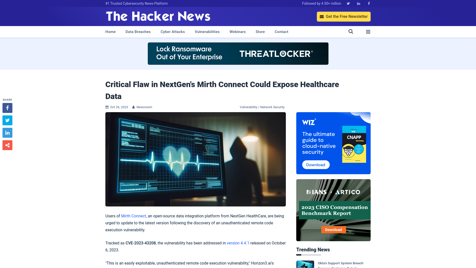 Critical Flaw in NextGen's Mirth Connect Could Expose Healthcare Data