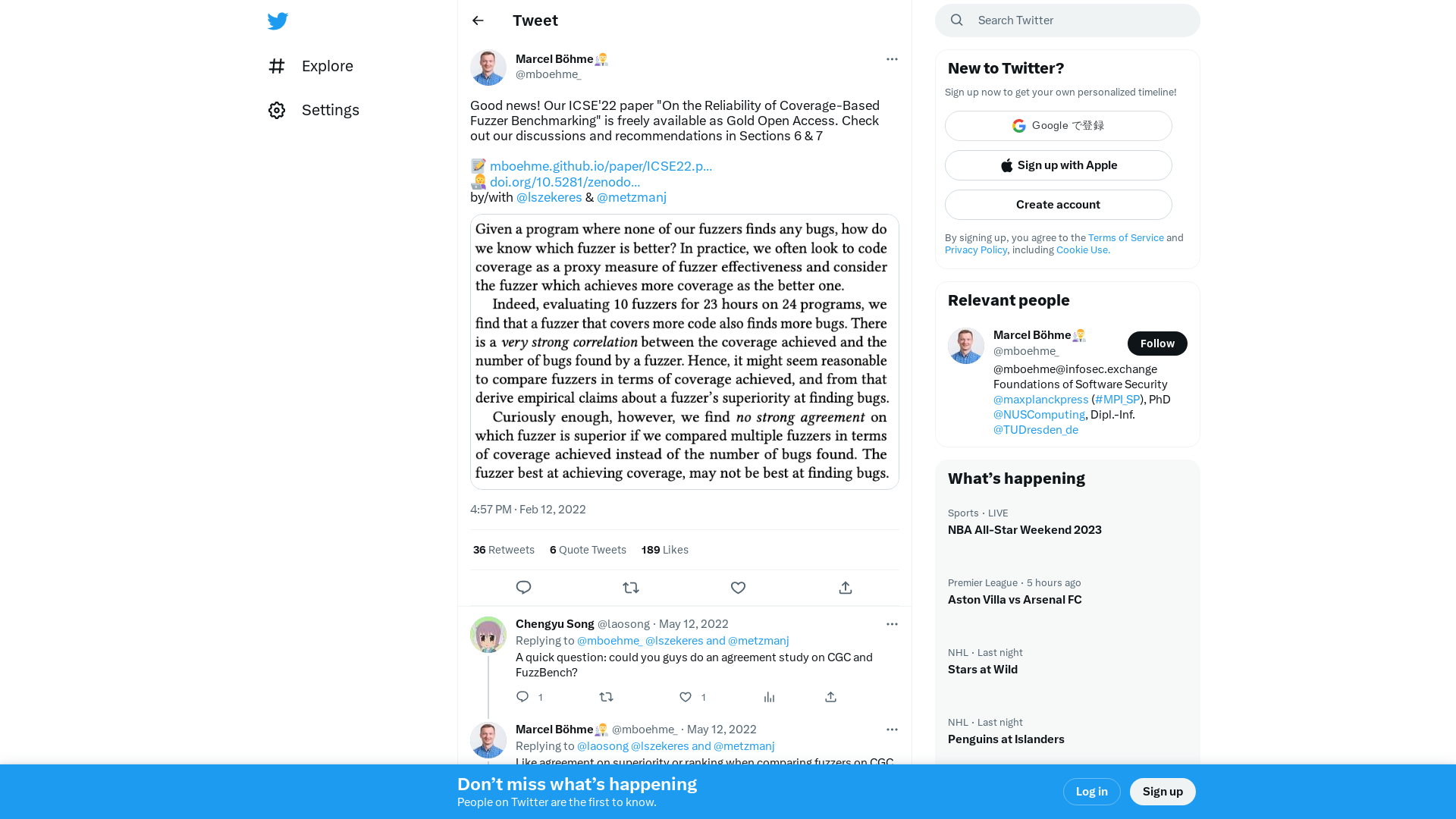Marcel Böhme👨‍🔬 on Twitter: "Good news! Our ICSE'22 paper "On the Reliability of Coverage-Based Fuzzer Benchmarking" is freely available as Gold Open Access. Check out our discussions and recommendations in Sections 6 &amp; 7 📝 https://t.co/Wu5zKVBuUO 👩‍💻 https://t.co/qkzU839lME by/with @lszekeres &amp; @metzmanj https://t.co/j0Mx9cX5i5" / Twitter
