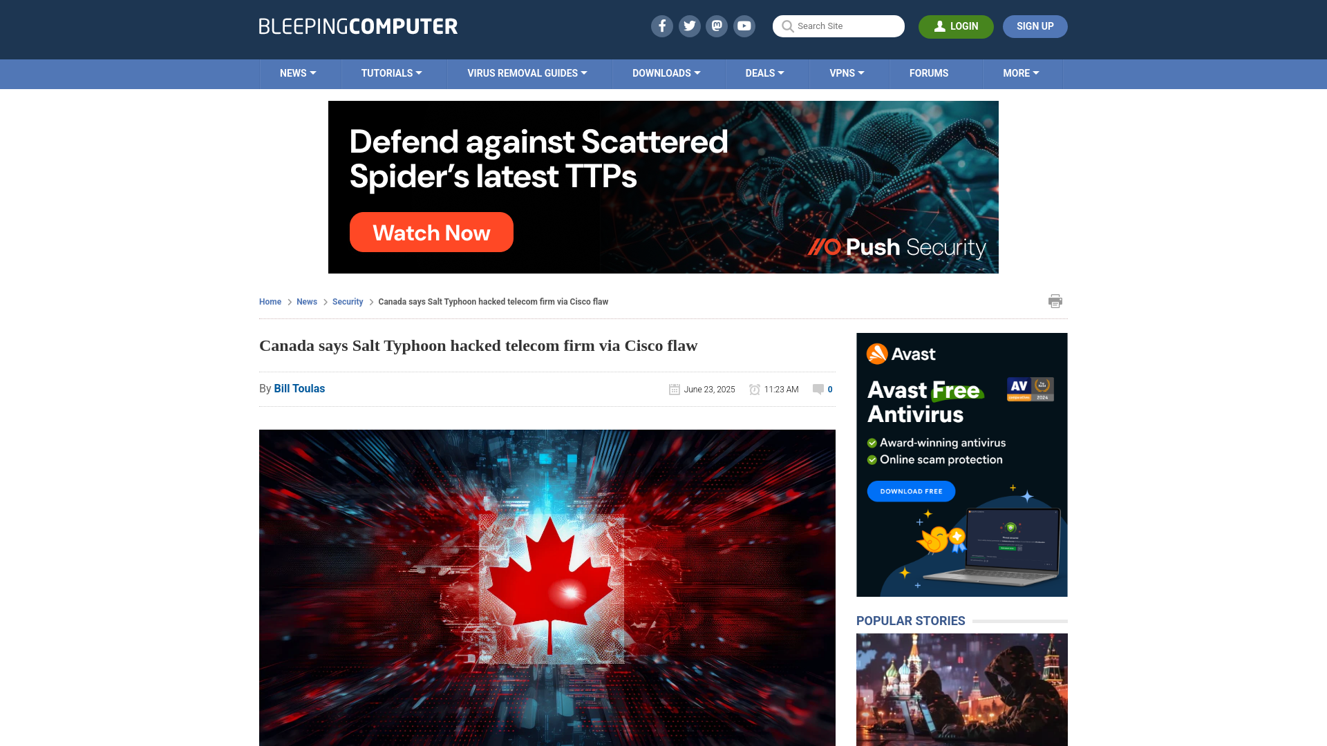Canada says Salt Typhoon hacked telecom firm via Cisco flaw