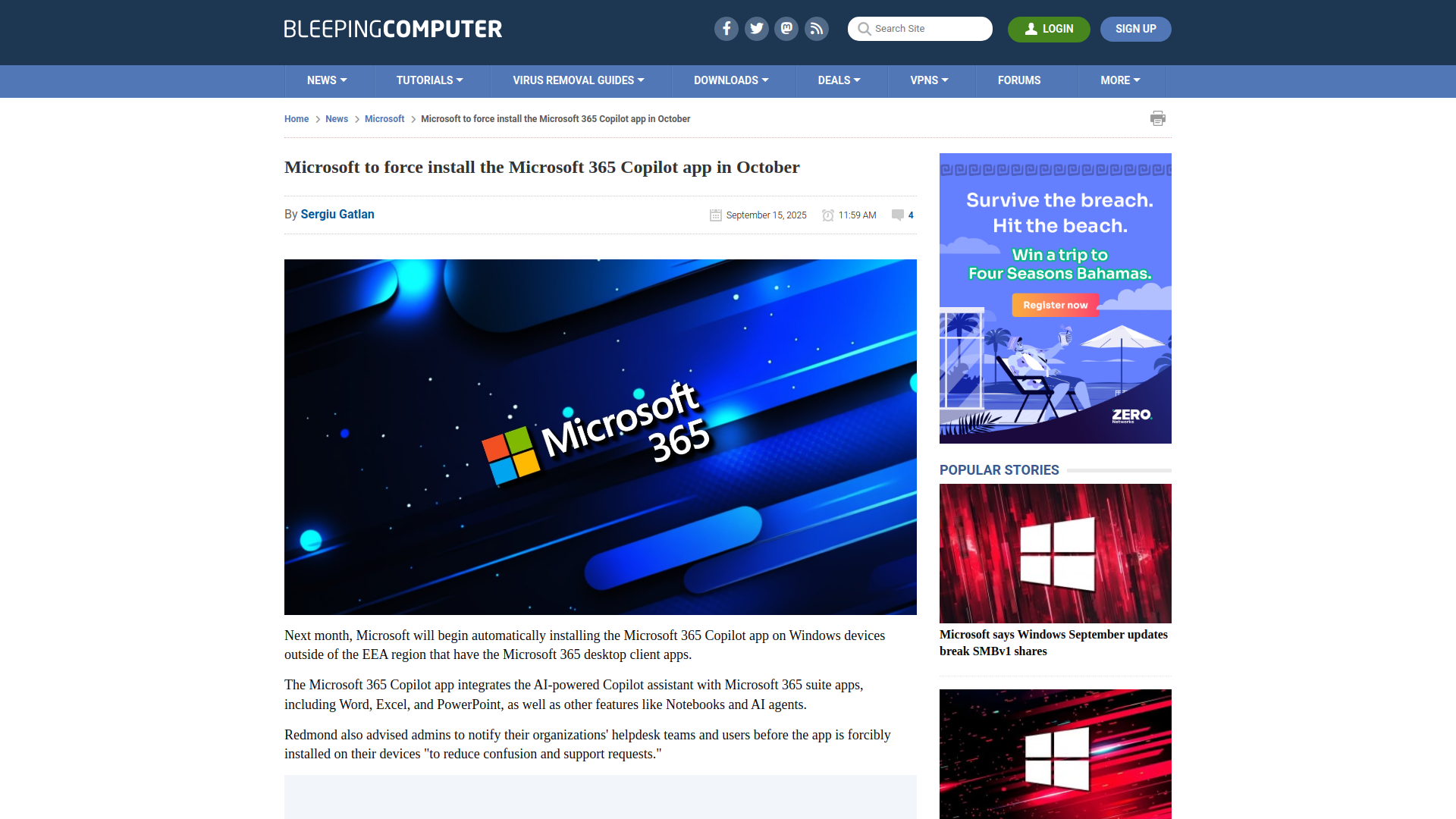 Microsoft to force install the Microsoft 365 Copilot app in October