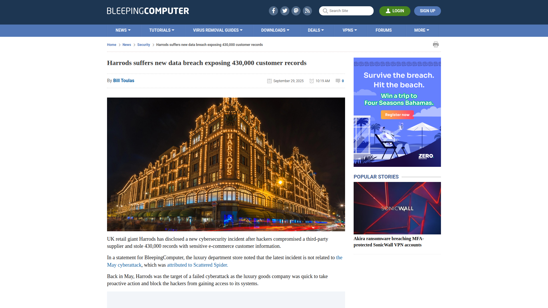 Harrods suffers new data breach exposing 430,000 customer records