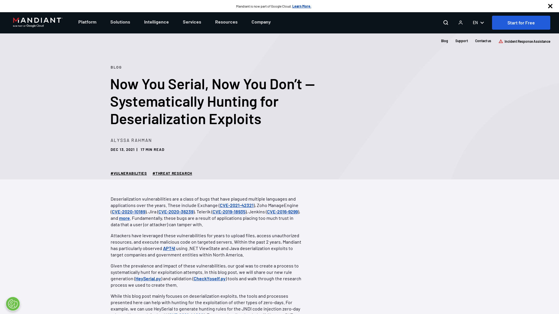 Now You Serial, Now You Don’t — Systematically Hunting for Deserialization Exploits | Mandiant