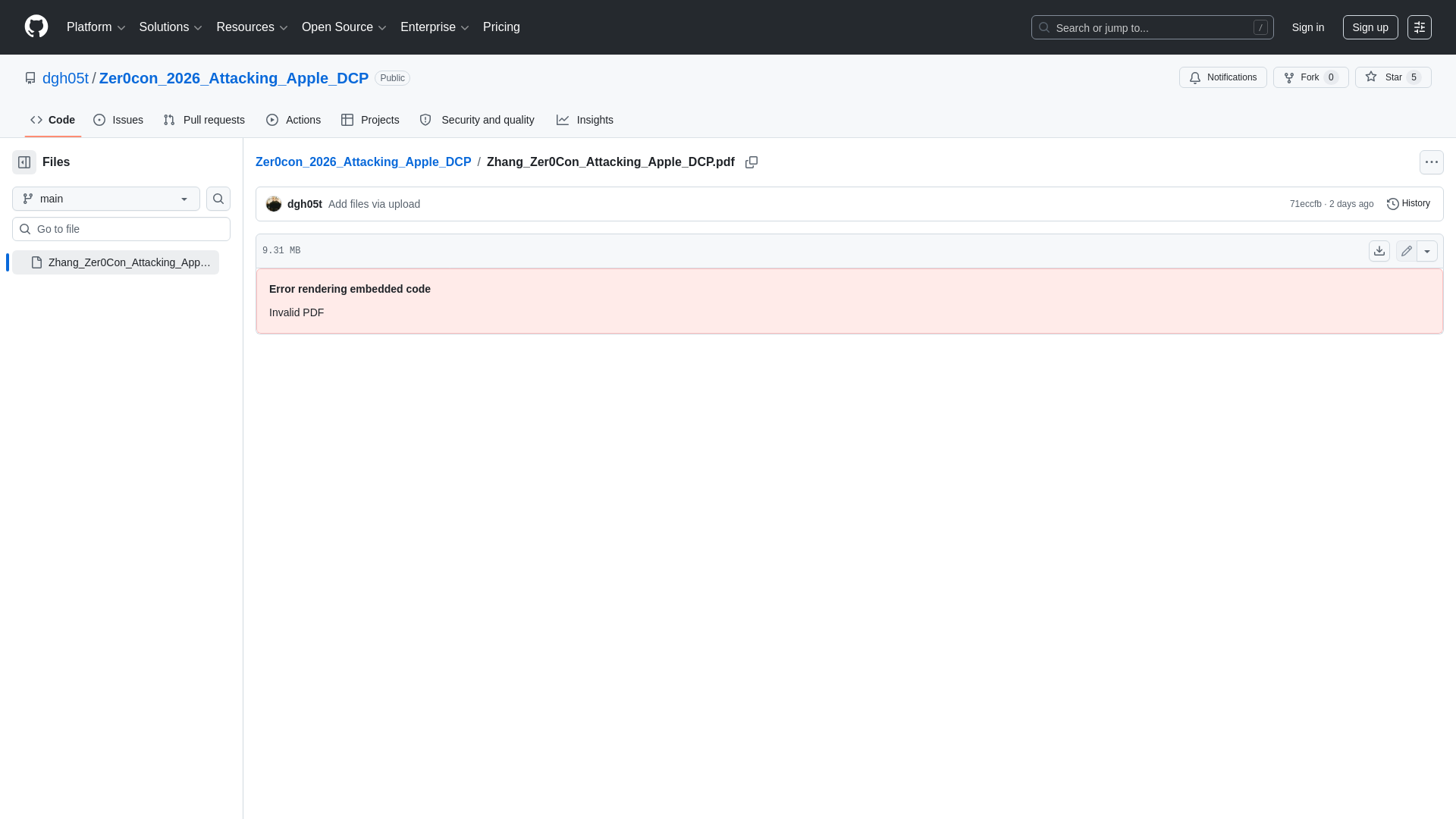 Zer0con_2026_Attacking_Apple_DCP/Zhang_Zer0Con_Attacking_Apple_DCP.pdf at main · dgh05t/Zer0con_2026_Attacking_Apple_DCP · GitHub