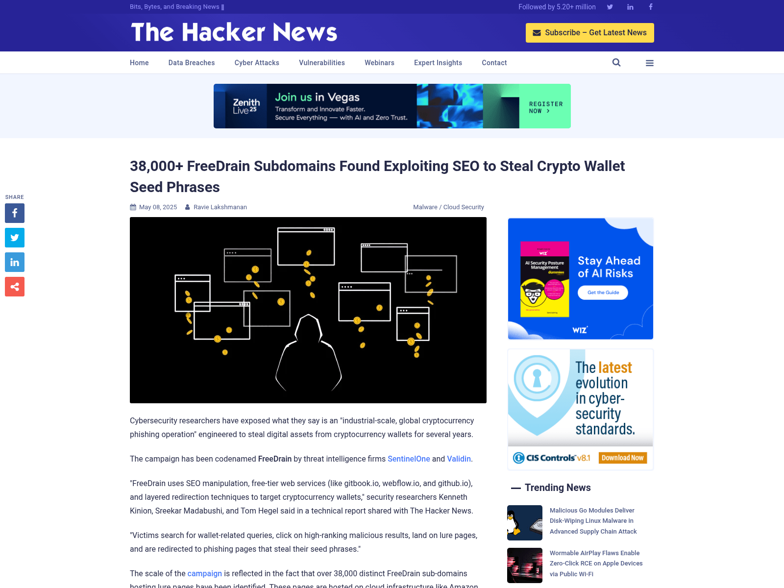 38,000+ FreeDrain Subdomains Found Exploiting SEO to Steal Crypto Wallet Seed Phrases