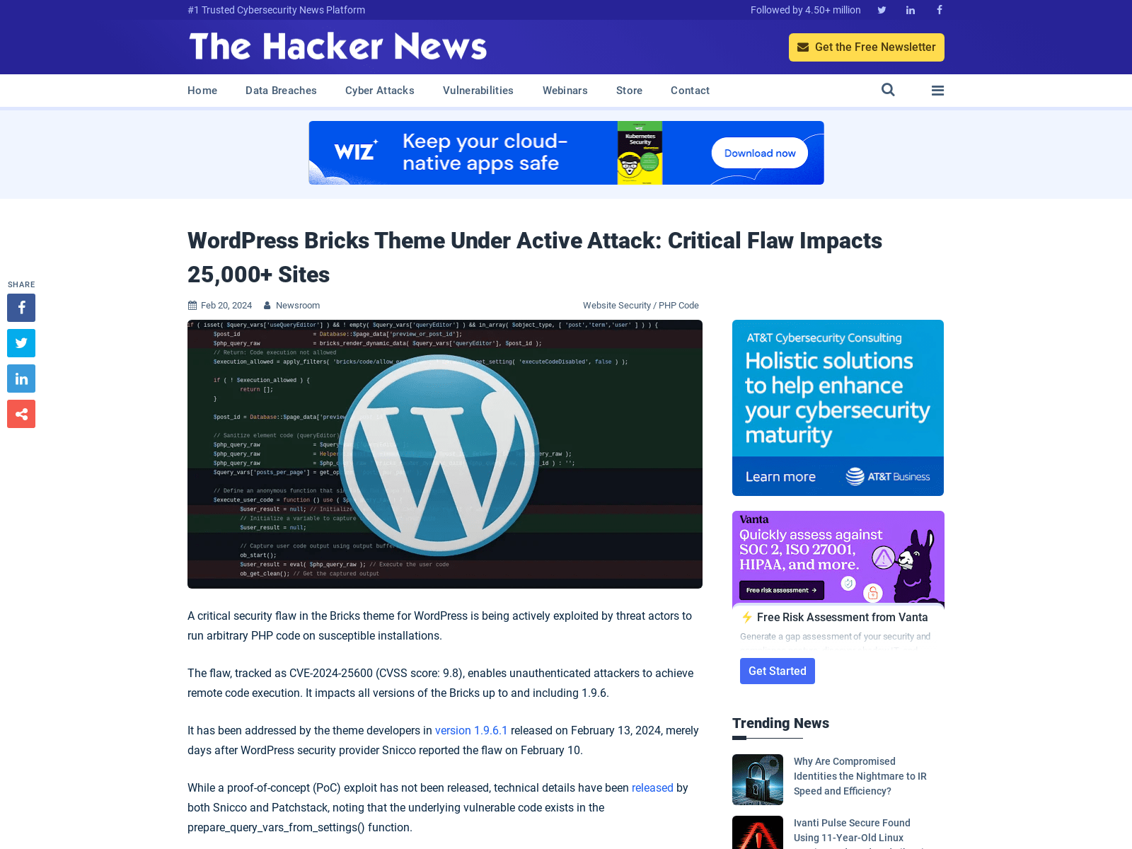 WordPress Bricks Theme Under Active Attack: Critical Flaw Impacts 25,000+ Sites