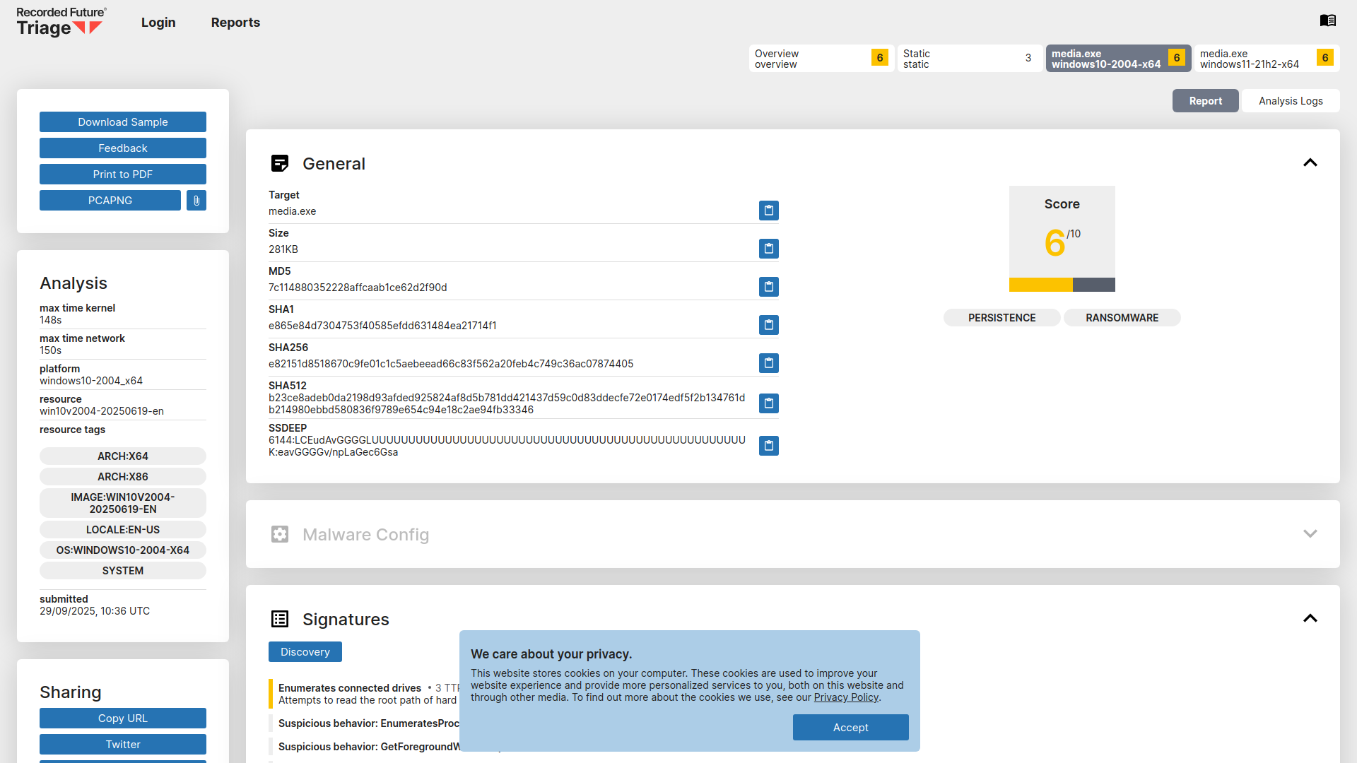  e82151d8518670c9fe01c1c5aebeead66c83f562a20feb4c749c36ac07874405 | Triage