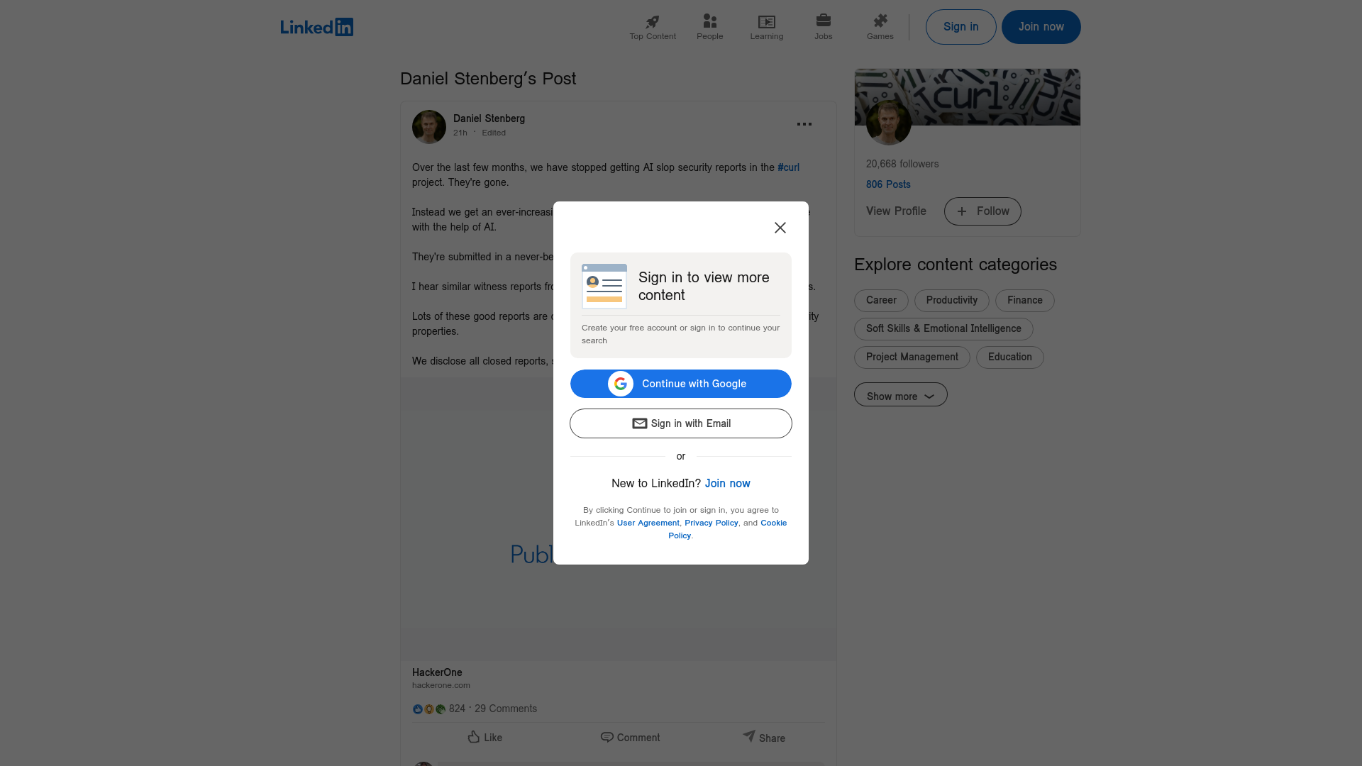 HackerOne | Daniel Stenberg | 29 comments