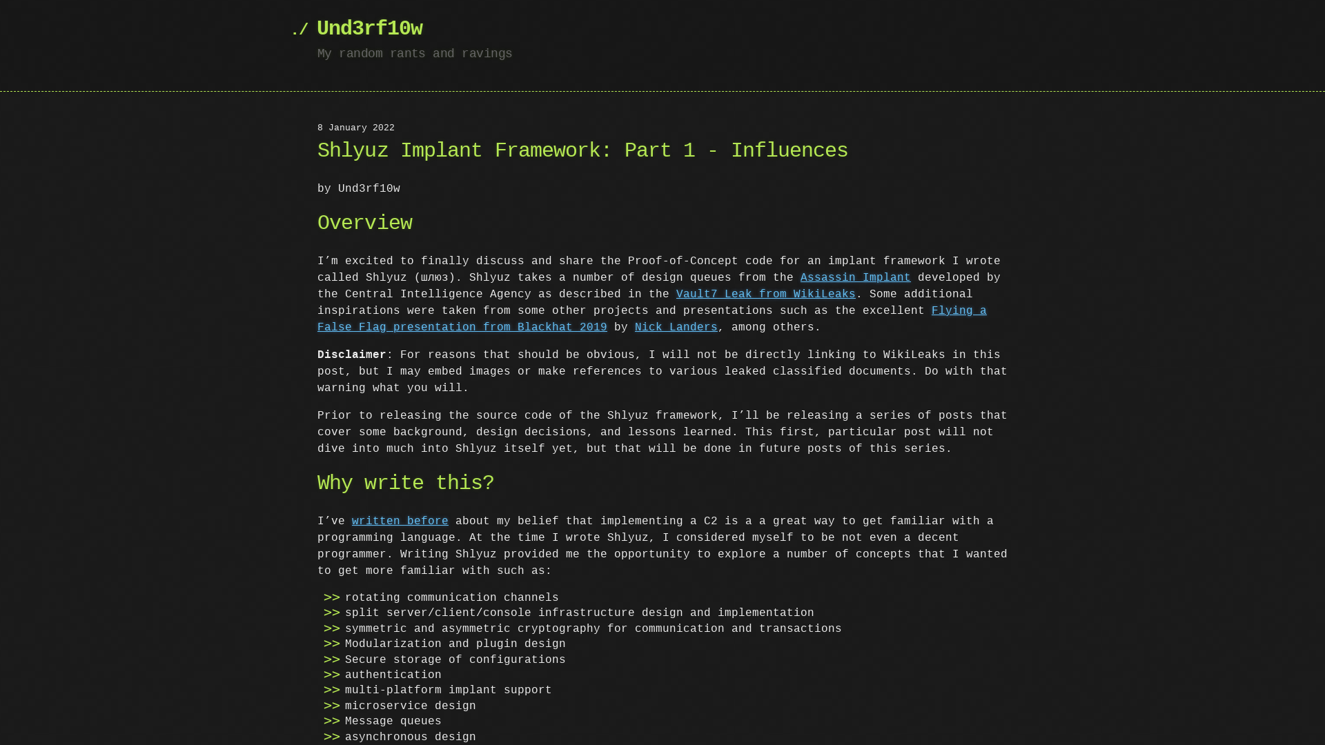 Shlyuz Implant Framework: Part 1 - Influences | Und3rf10w