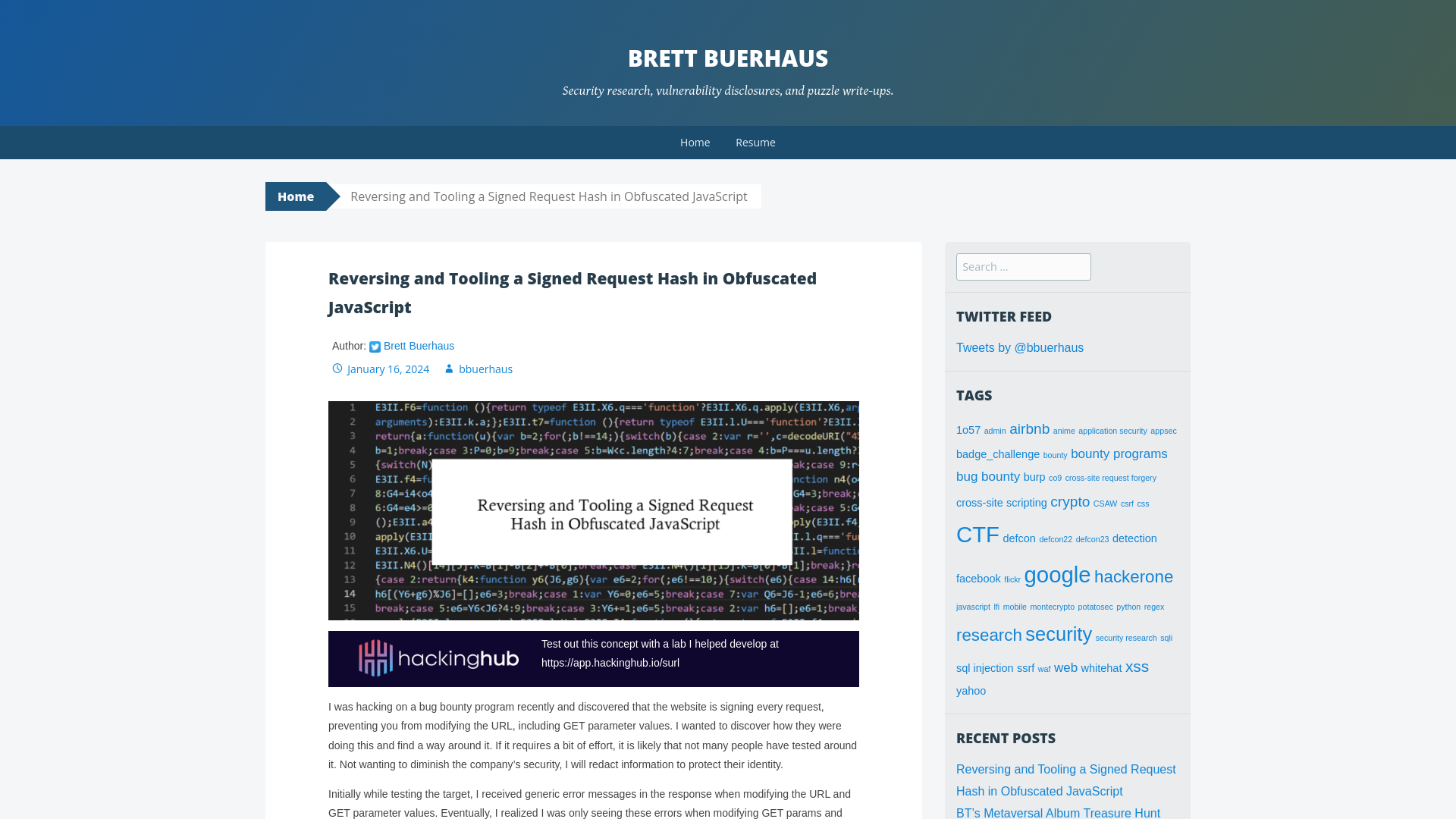 Reversing and Tooling a Signed Request Hash in Obfuscated JavaScript | Brett Buerhaus