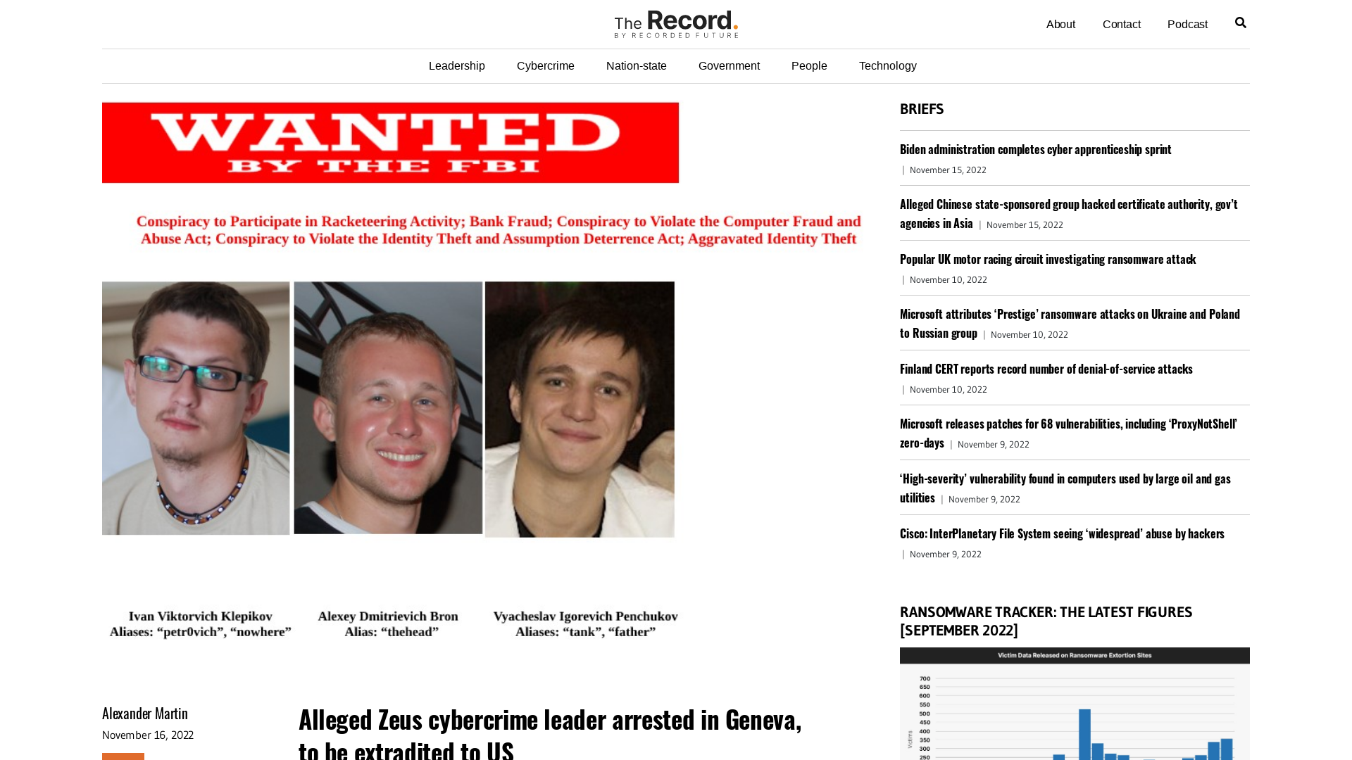 Alleged Zeus cybercrime leader arrested in Geneva, to be extradited to US - The Record by Recorded Future