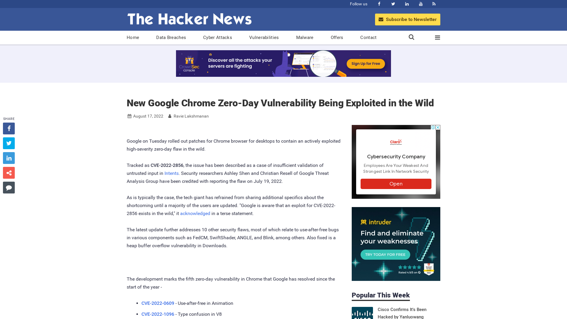 New Google Chrome Zero-Day Vulnerability Being Exploited in the Wild