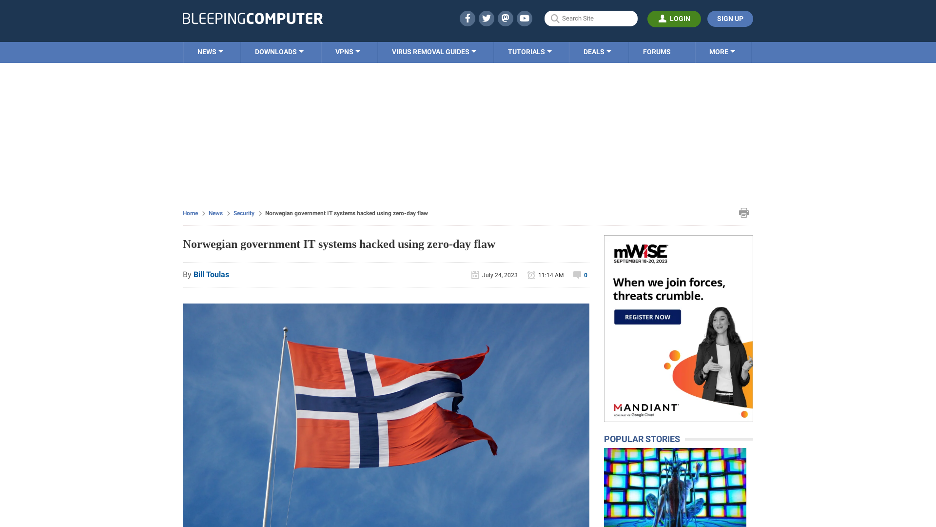 Norwegian government IT systems hacked using zero-day flaw