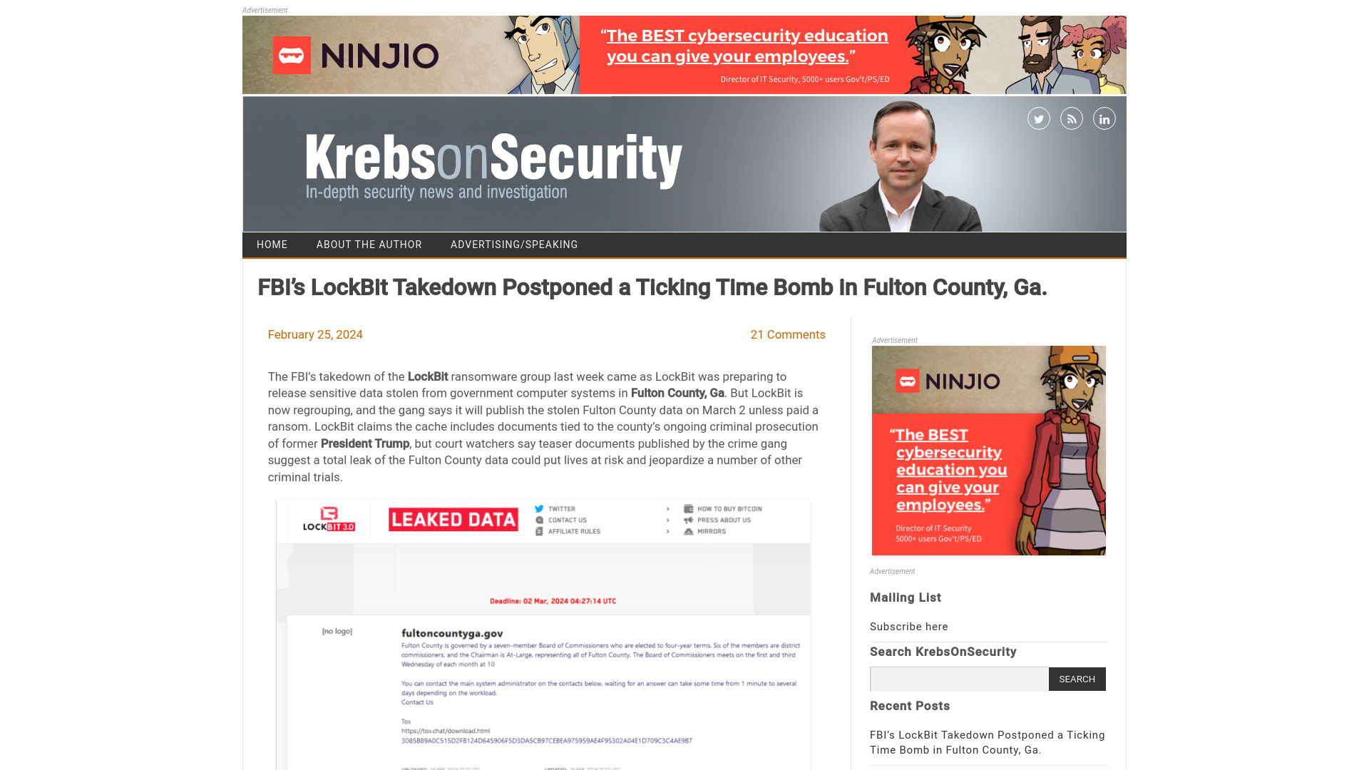 FBI’s LockBit Takedown Postponed a Ticking Time Bomb in Fulton County, Ga. – Krebs on Security