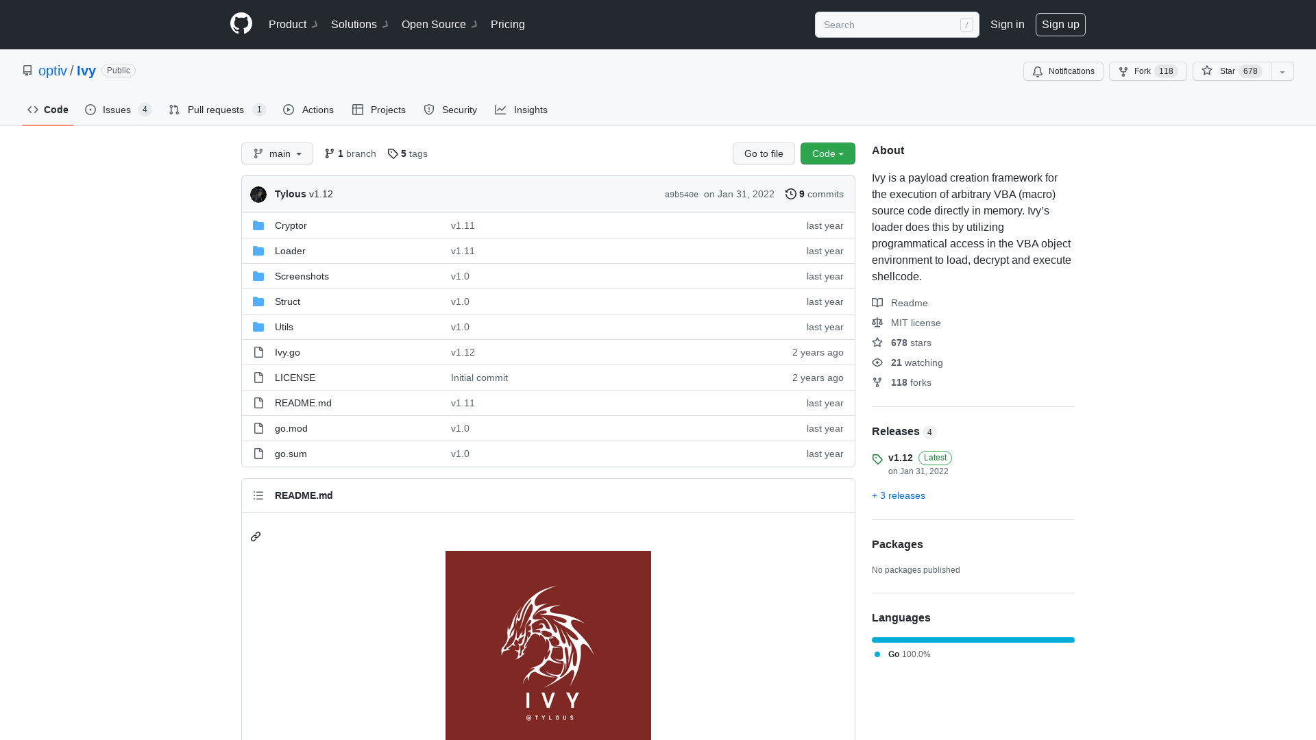 GitHub - optiv/Ivy: Ivy is a payload creation framework for the execution of arbitrary VBA (macro) source code directly in memory. Ivy’s loader does this by utilizing programmatical access in the VBA object environment to load, decrypt and execute shellcode.