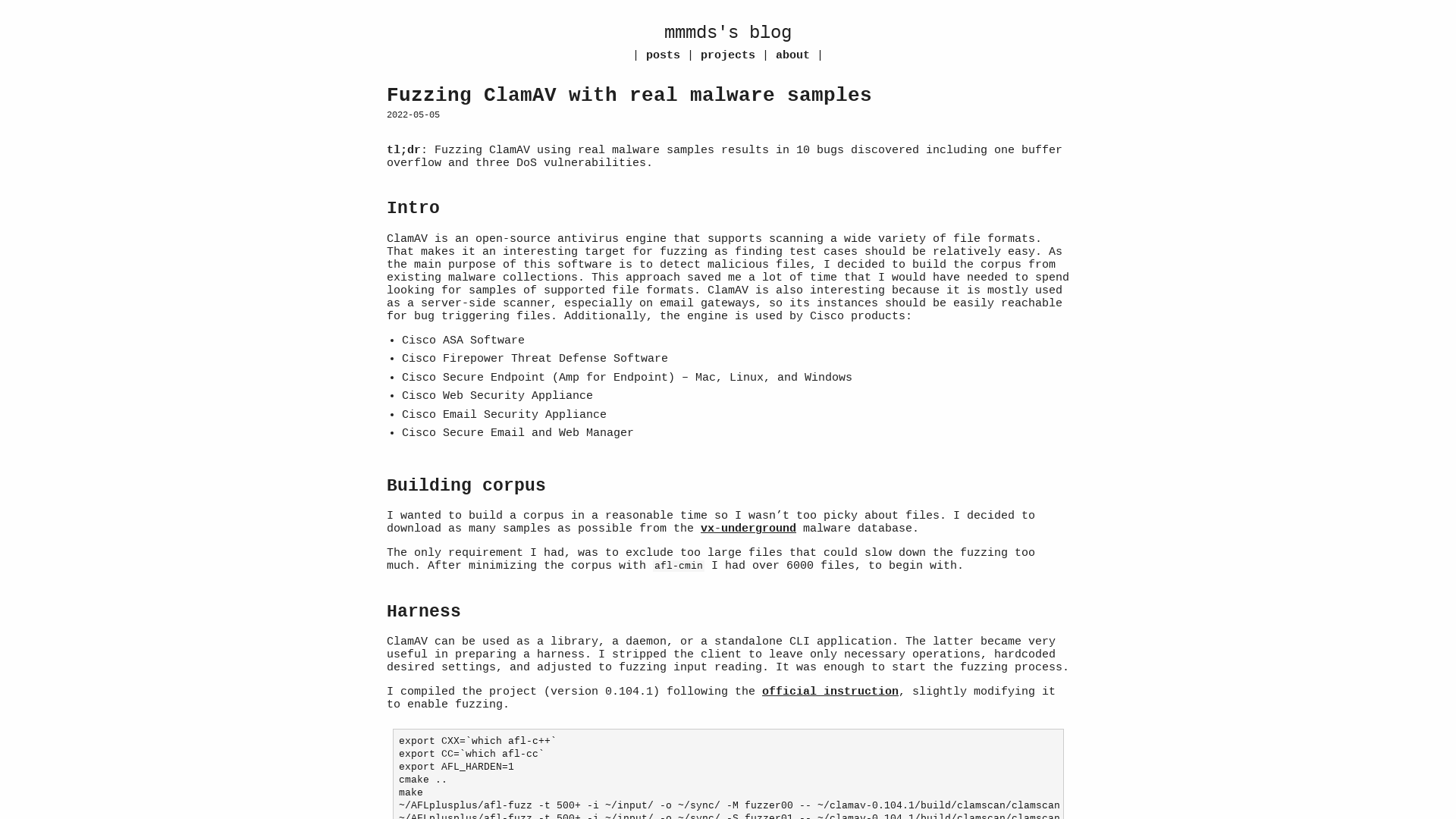 Fuzzing ClamAV with real malware samples – mmmds's blog