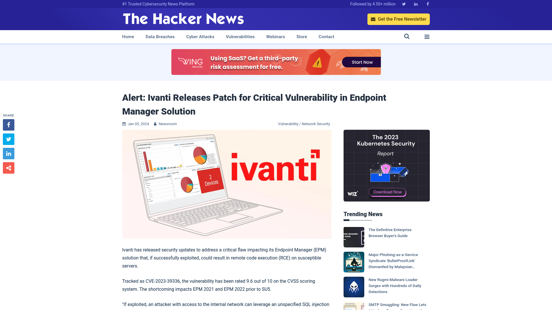 Alert: Ivanti Releases Patch for Critical Vulnerability in Endpoint Manager Solution