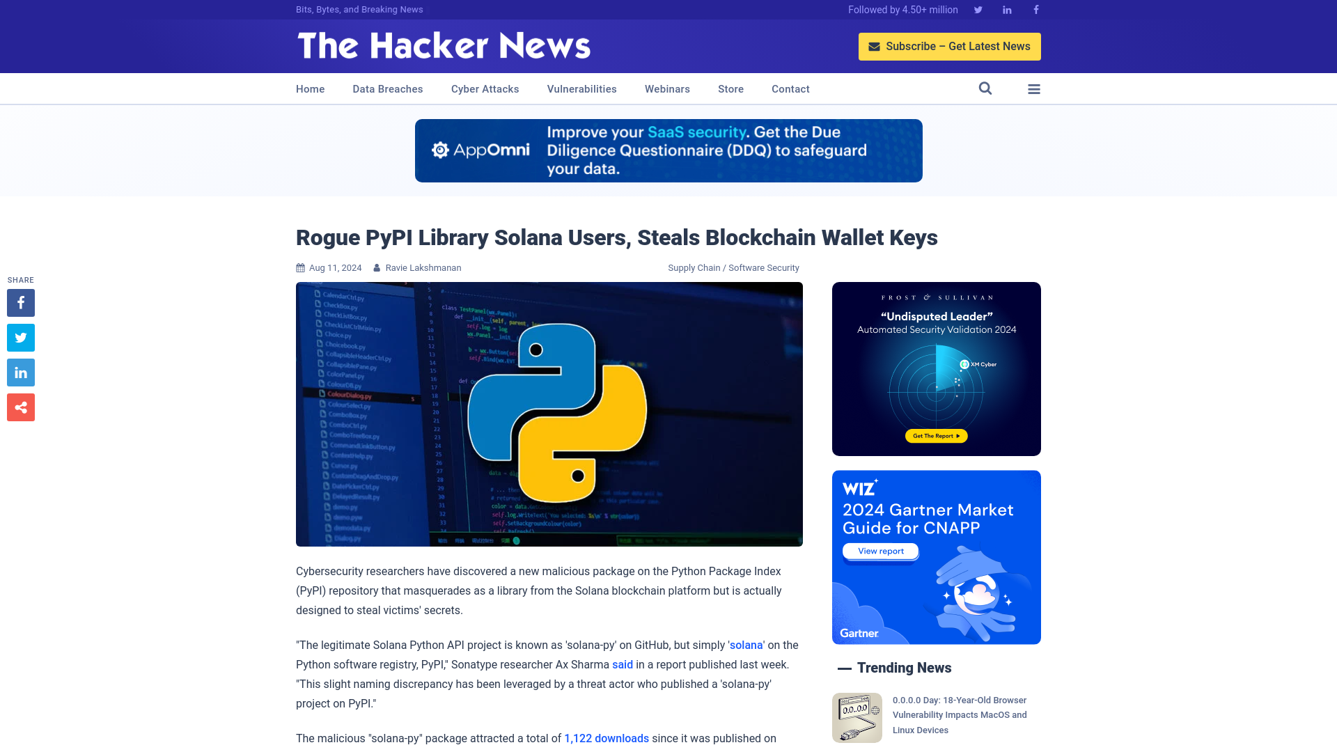 Rogue PyPI Library Solana Users, Steals Blockchain Wallet Keys